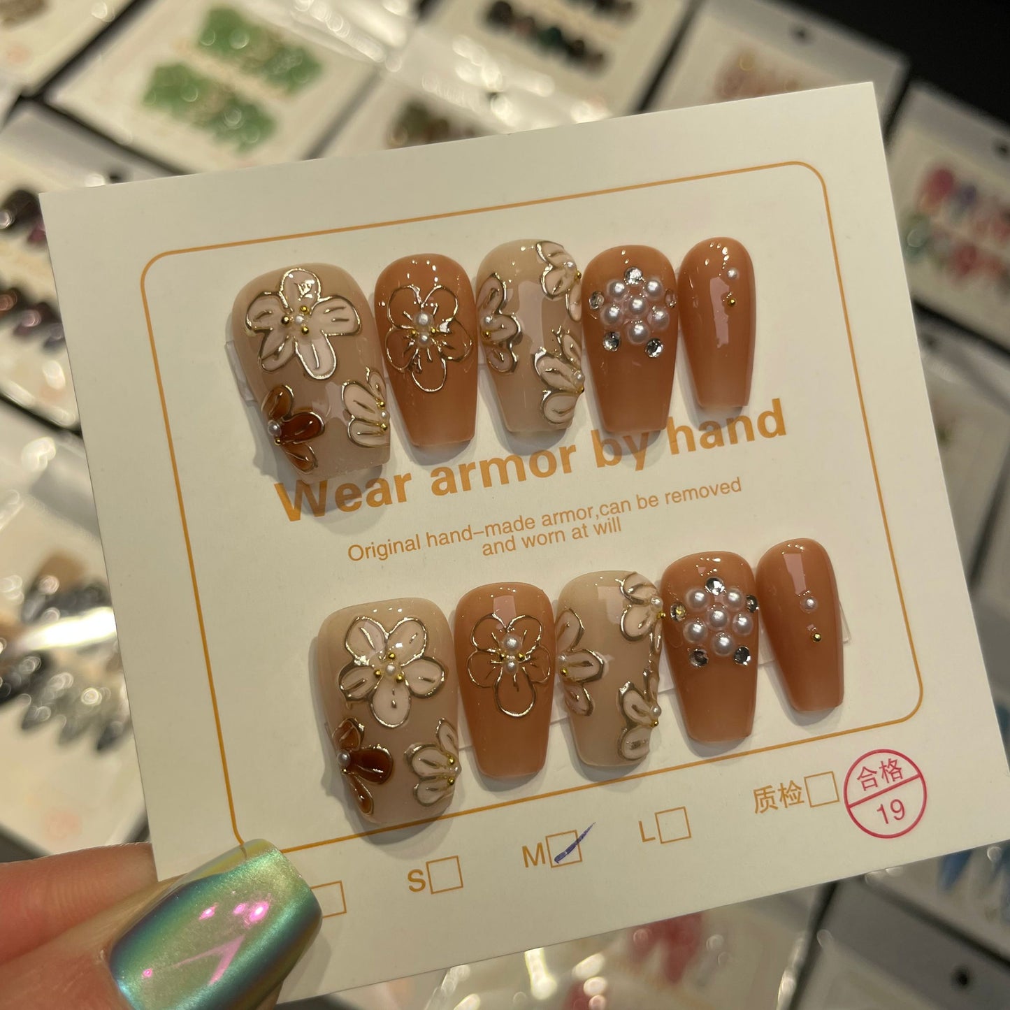 Handmade Press On Nails Medium Coffin Autumn flower