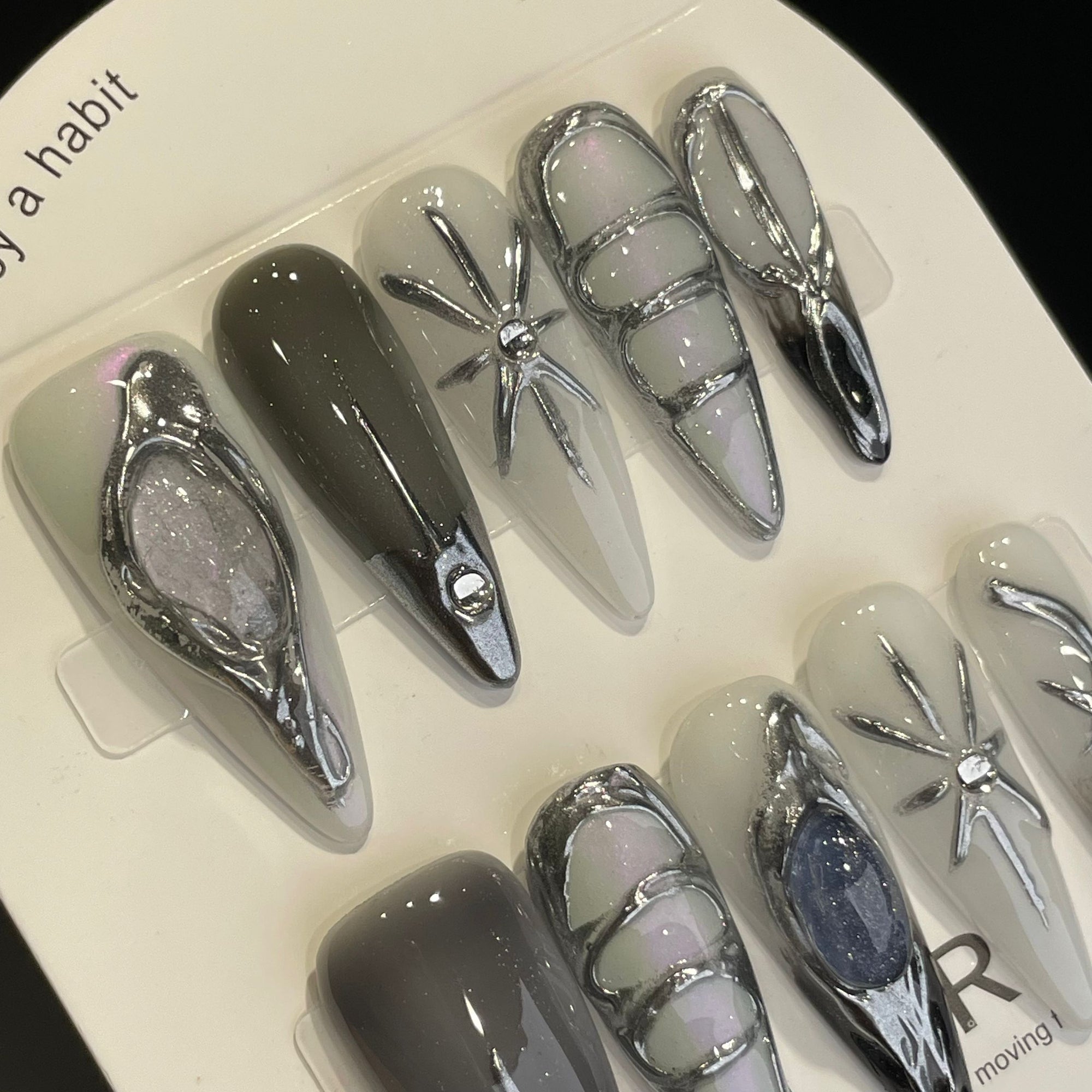 Handmade Press On Nails Long Stiletto Mirror line