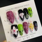 Handmade Press On Nails Medium Stiletto Alien organism