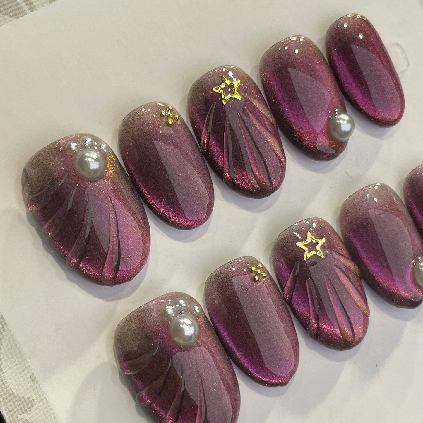 Handmade Press On Nails Short Oval Purple shell