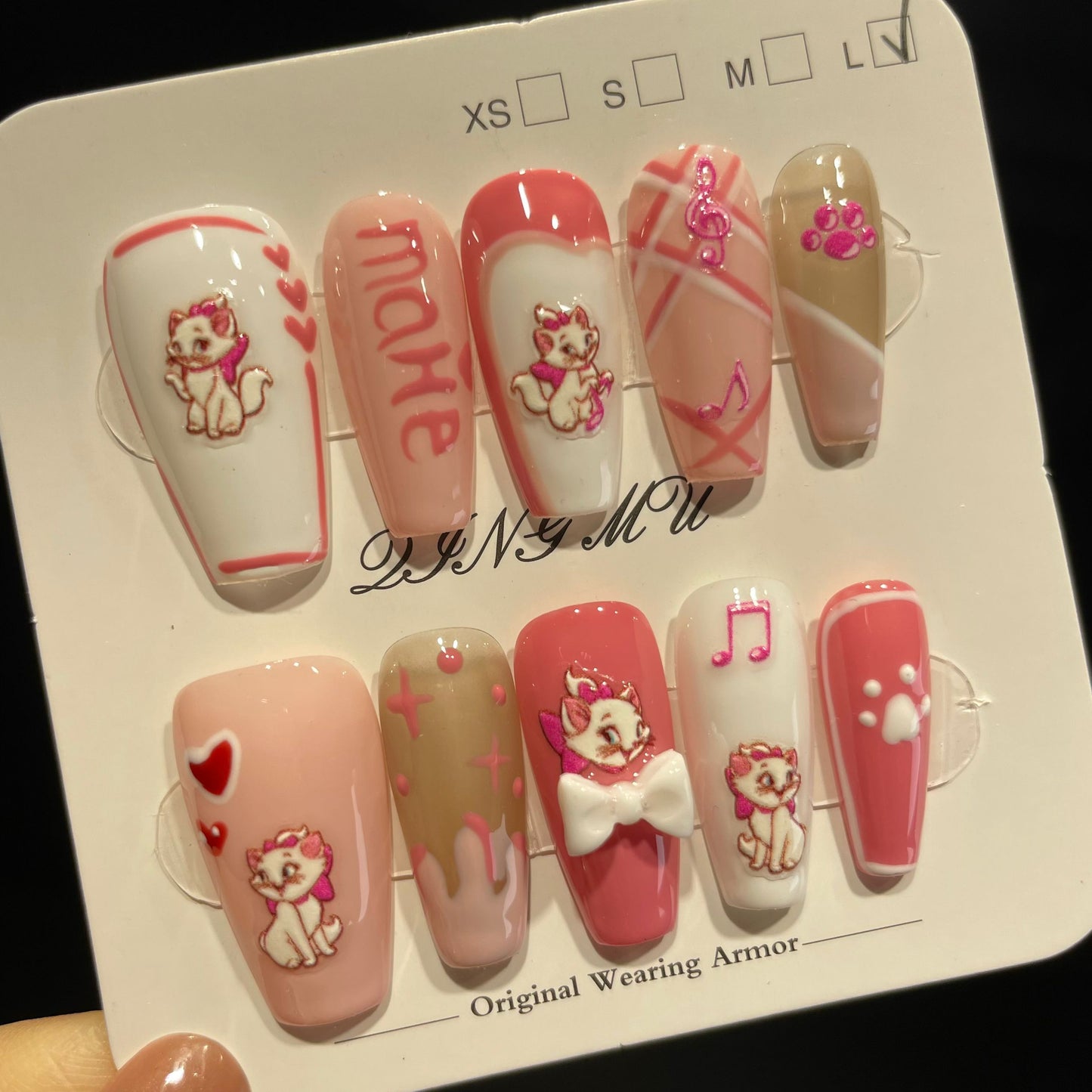 Handmade Press On Nails Long Coffin Pink Hello Kitty