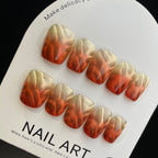 Handmade Press On Nails Short Coffin Sparkling amber-YiH