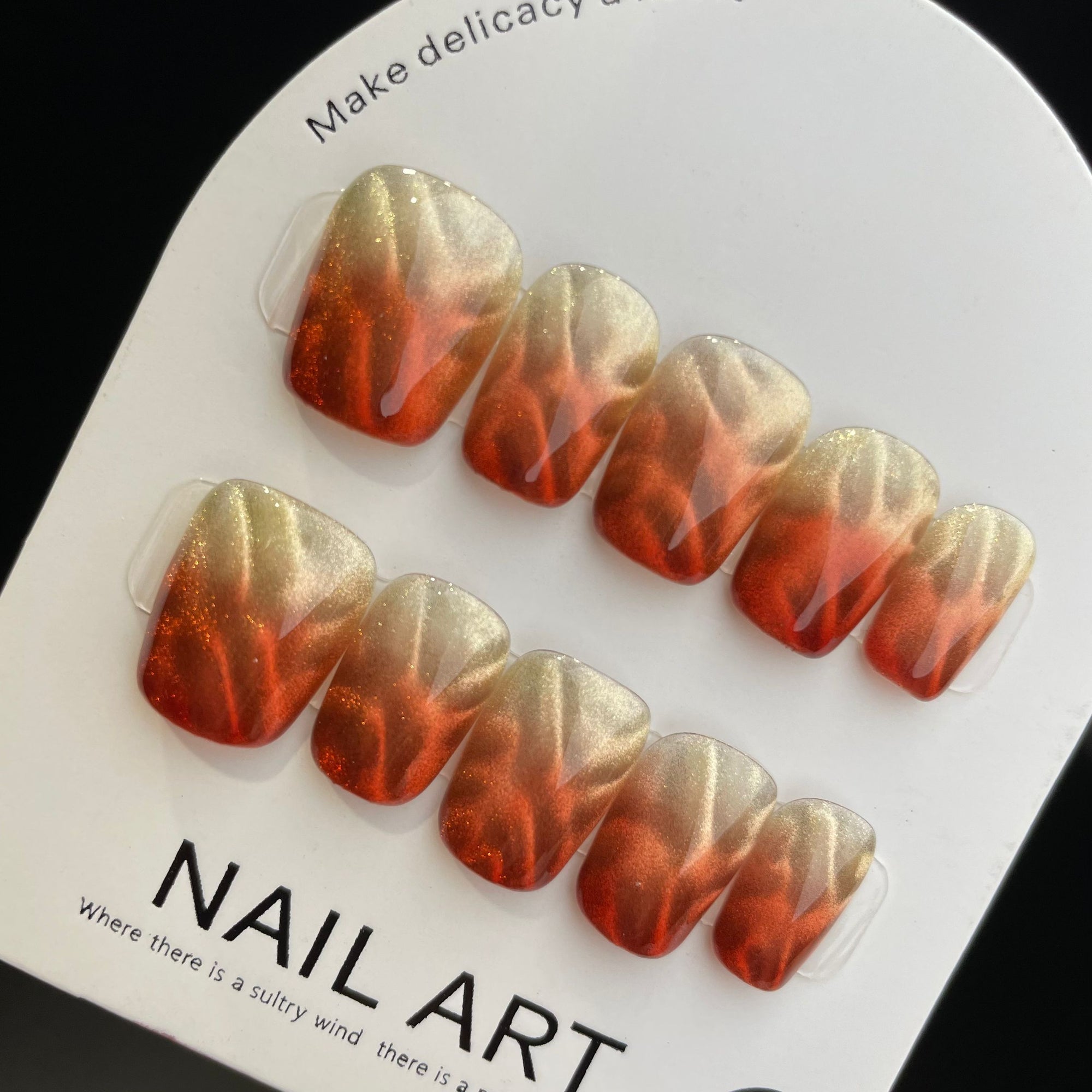 Handmade Press On Nails Short Coffin Sparkling amber-YiH