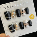 Handmade Press On Nails Short Coffin Creative black and white