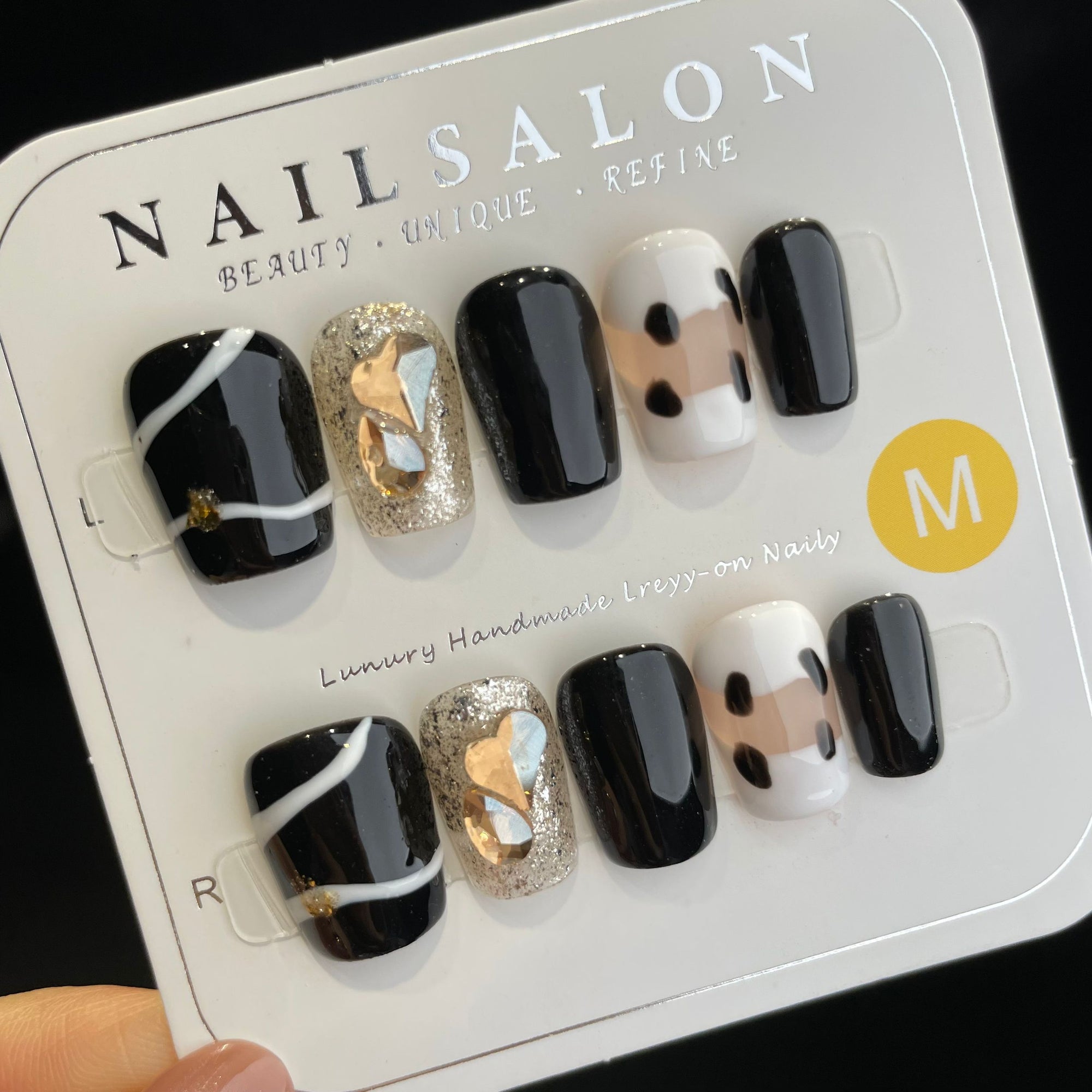 Handmade Press On Nails Short Coffin Creative black and white