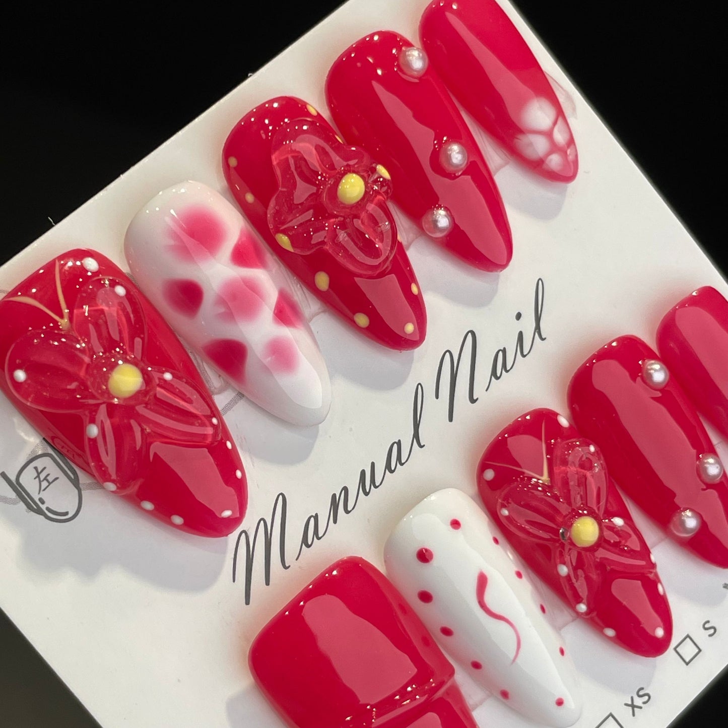 Handmade Press On Nails Medium Stiletto Strawberry blossom