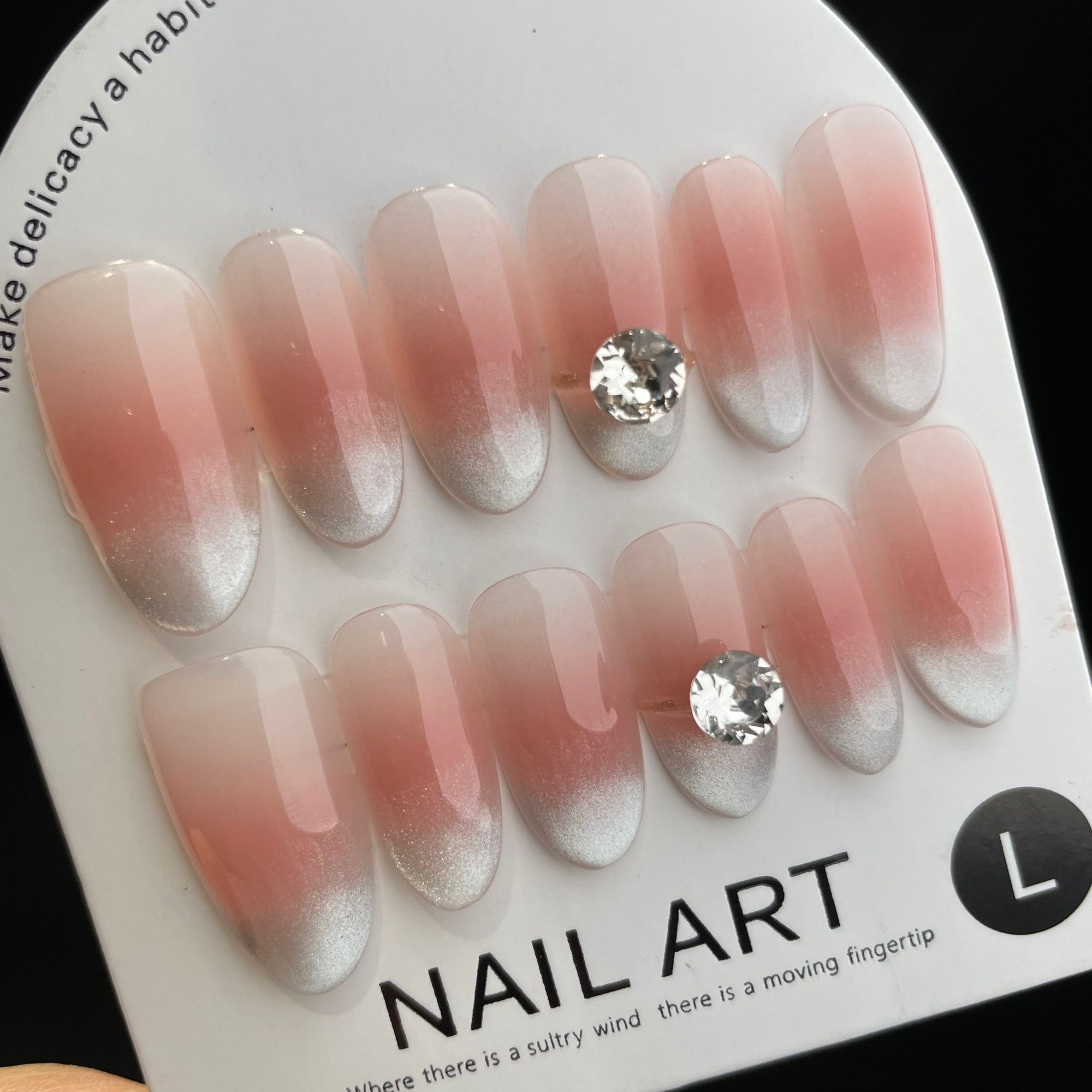 Handmade Press On Nails Medium Almond Fingertip cat's eye-YiH