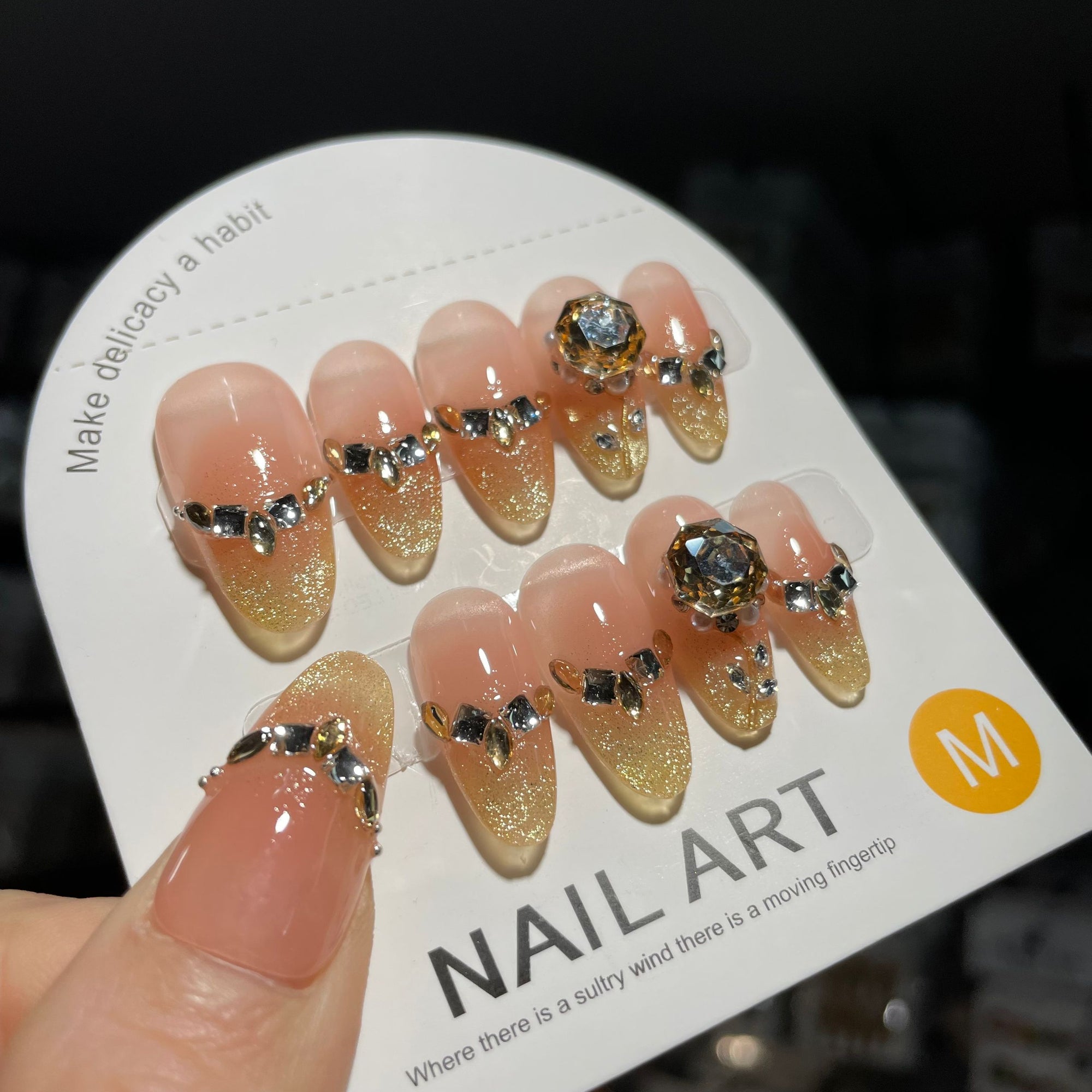 Handmade Press On Nails Medium Almond The stone and the rose