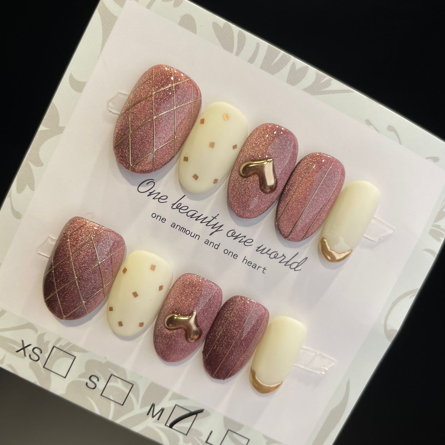 Handmade Press On Nails Short Oval Pink and white chocolate