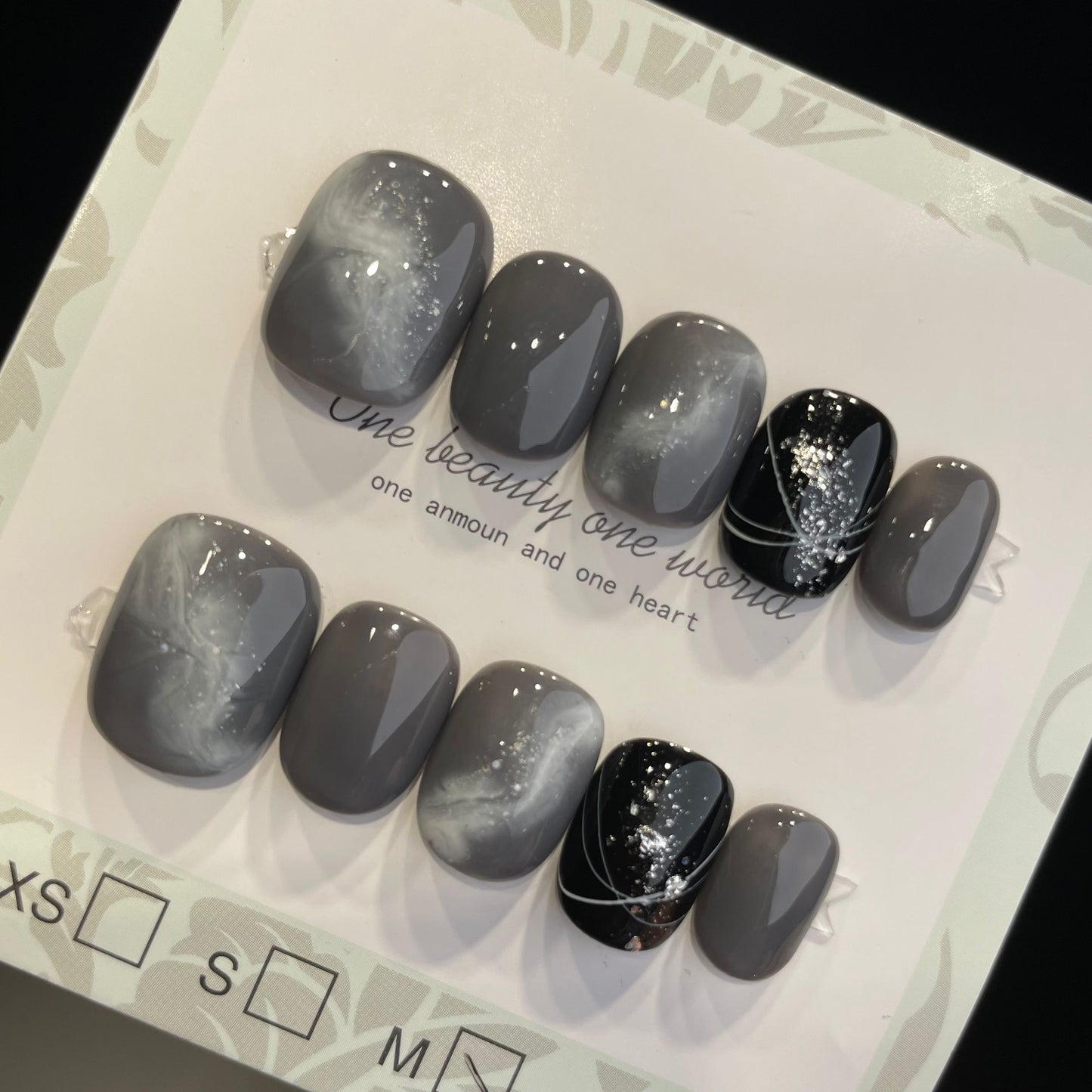 Handmade Press On Nails Short Square Gray nebula