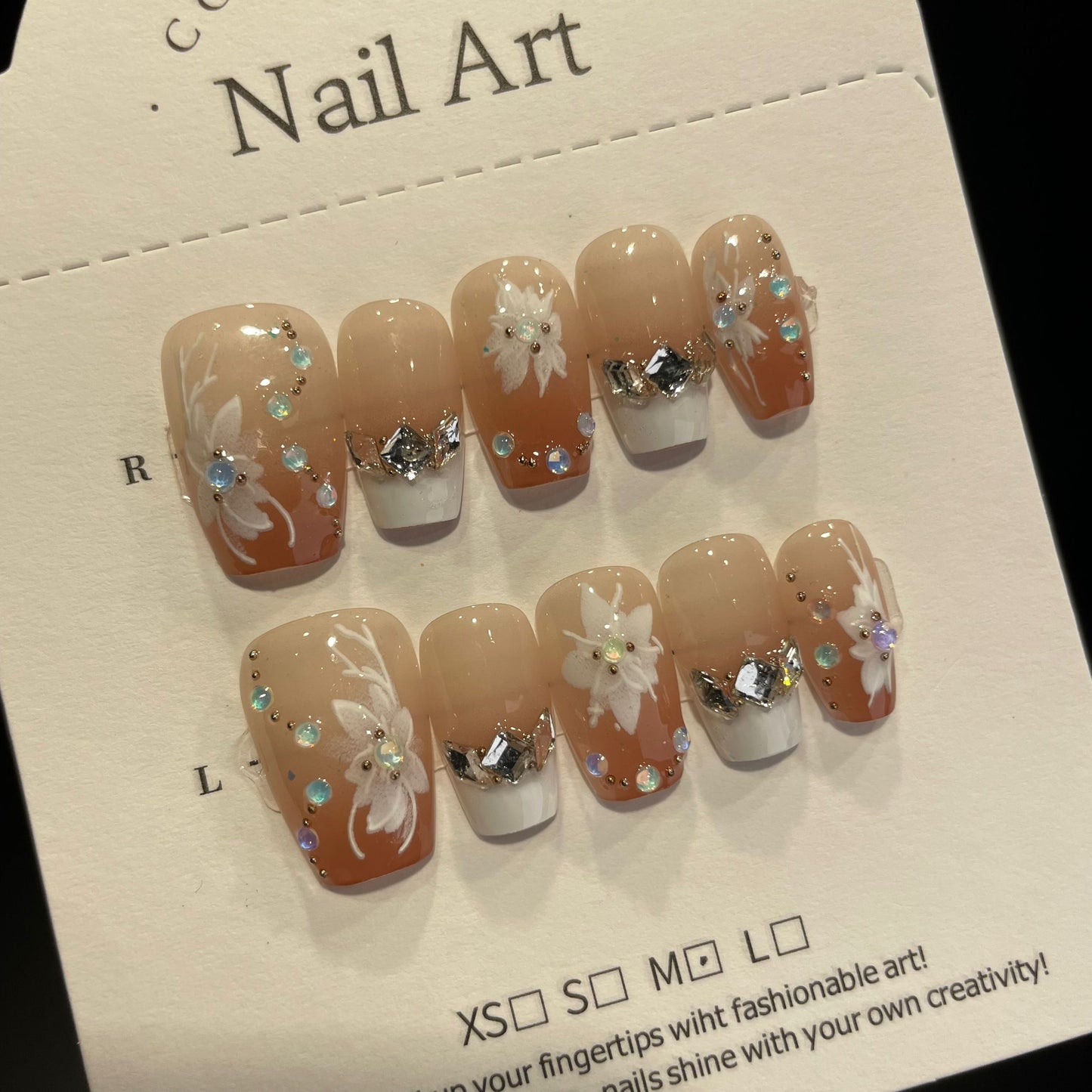 Handmade Press On Nails Medium Coffin Butterfly flower