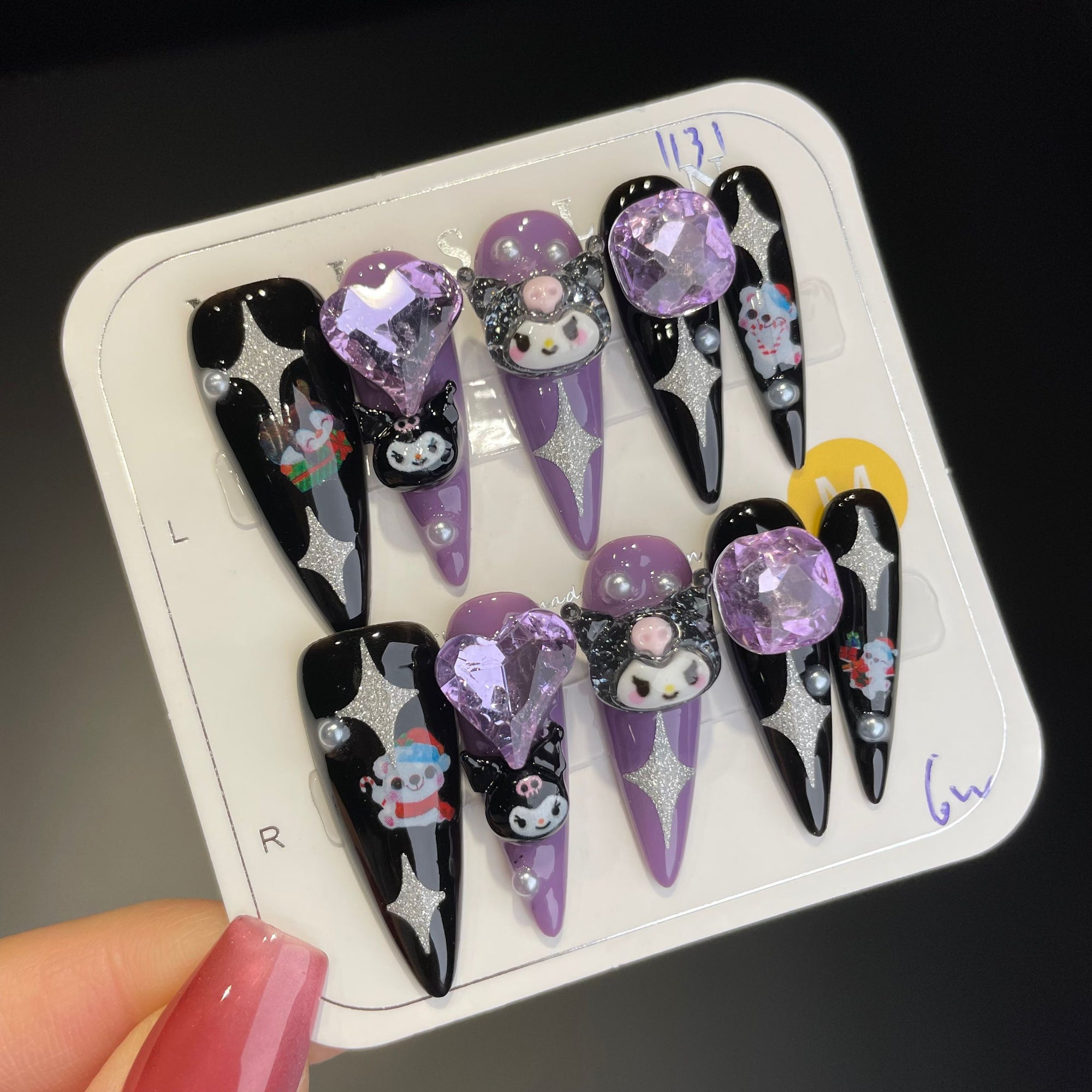 Handmade Press On Nails Long Stiletto Kulomi cartoon