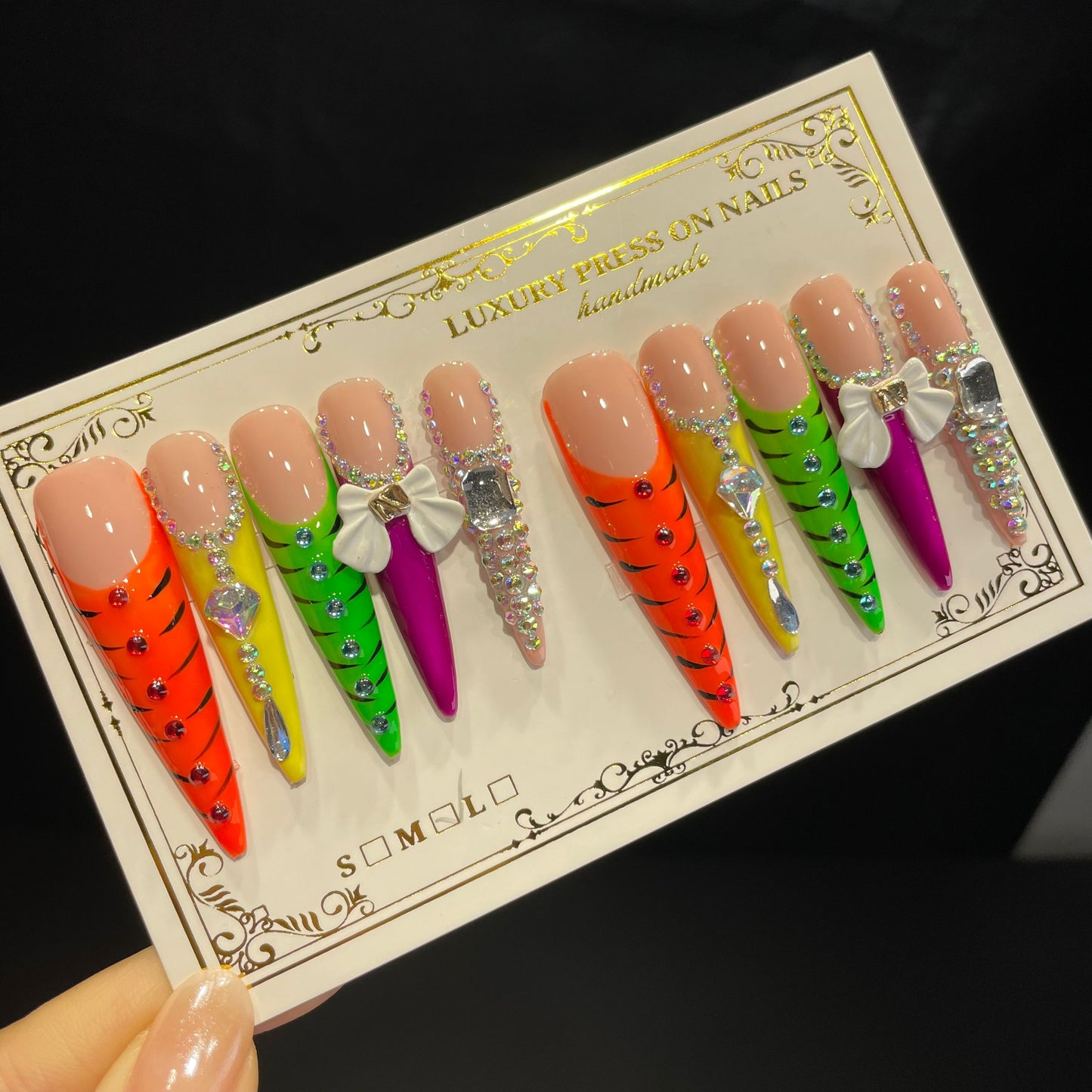 Handmade Press On Nails Extra-Long Stiletto Colorful fingertip