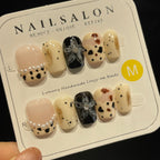 Handmade Press On Nails Short Square Mottled handmade flower