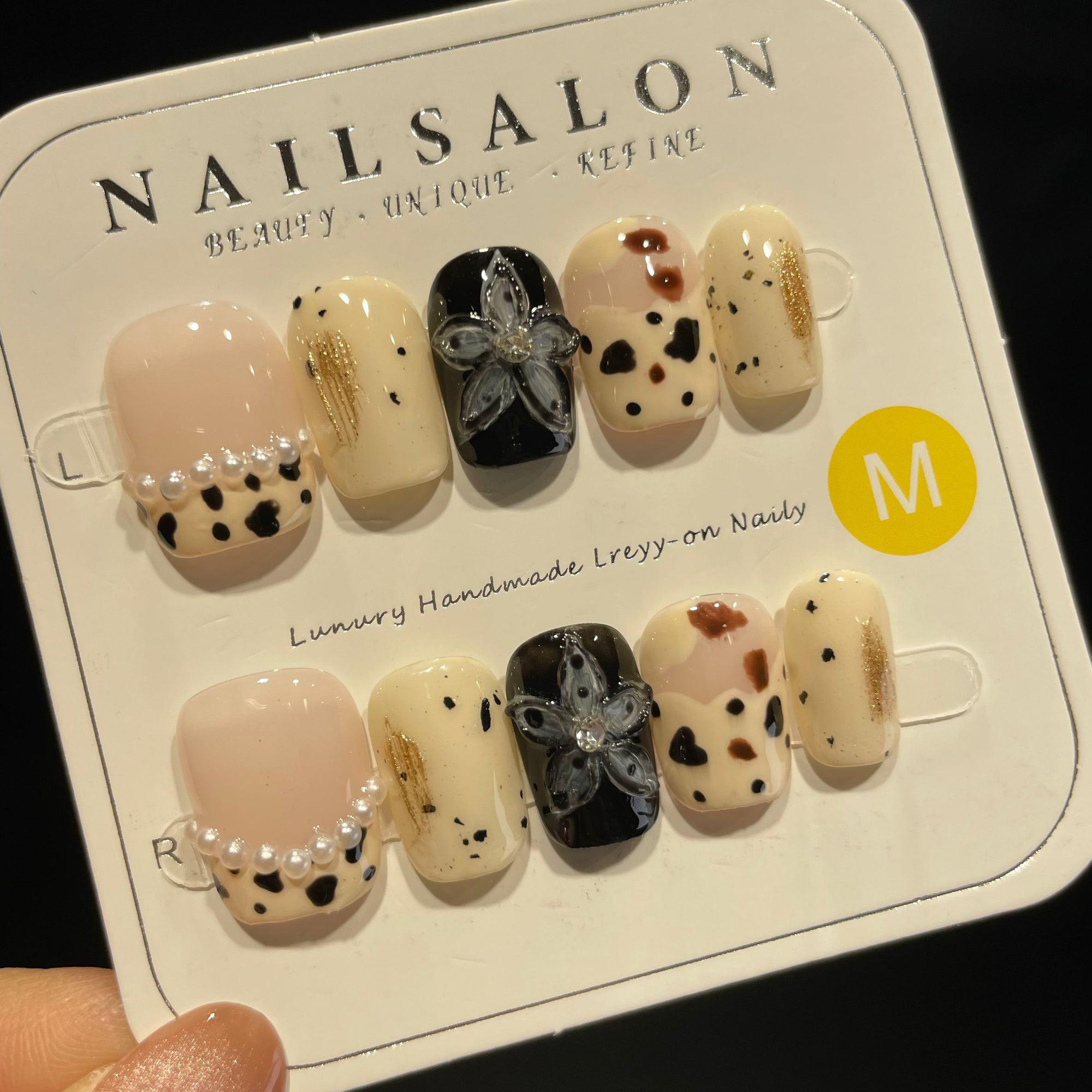Handmade Press On Nails Short Square Mottled handmade flower