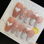Handmade Press On Nails Long Coffin Hearts and bows-YiH
