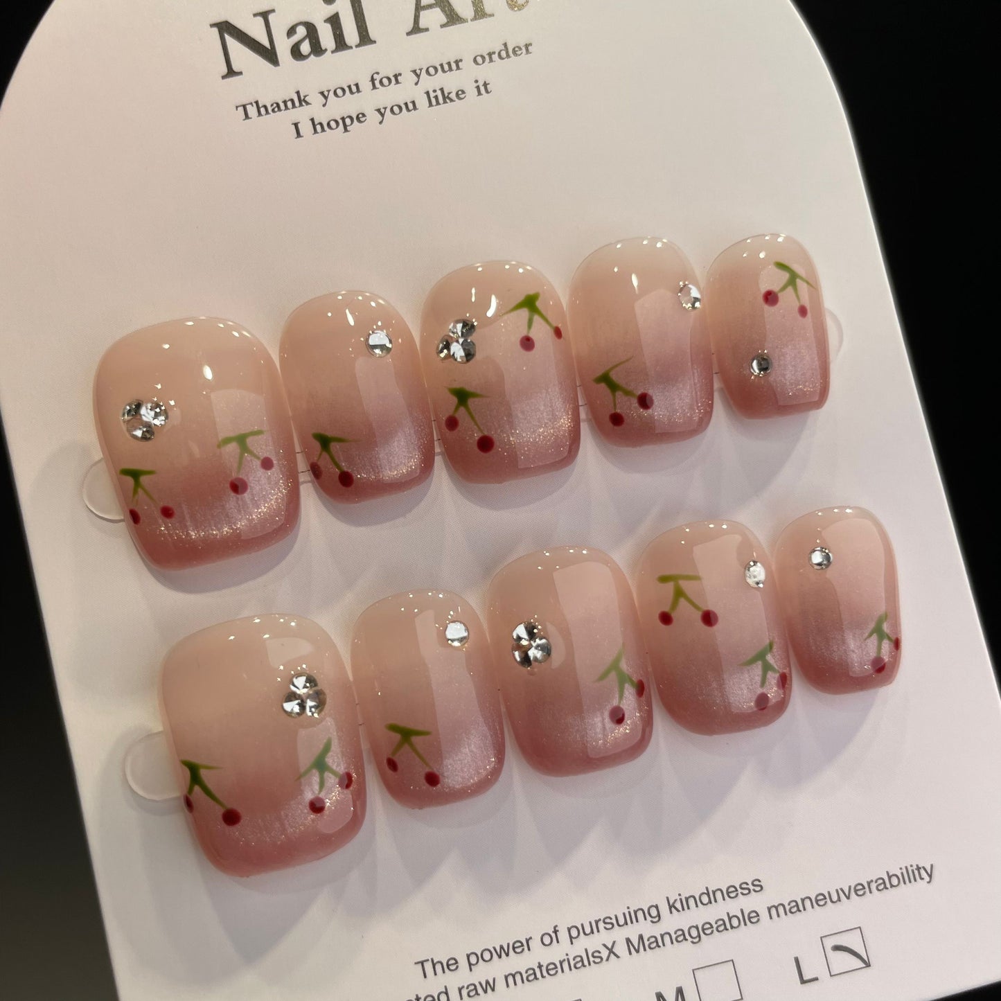 Handmade Press On Nails Short Square Cherry cat eye