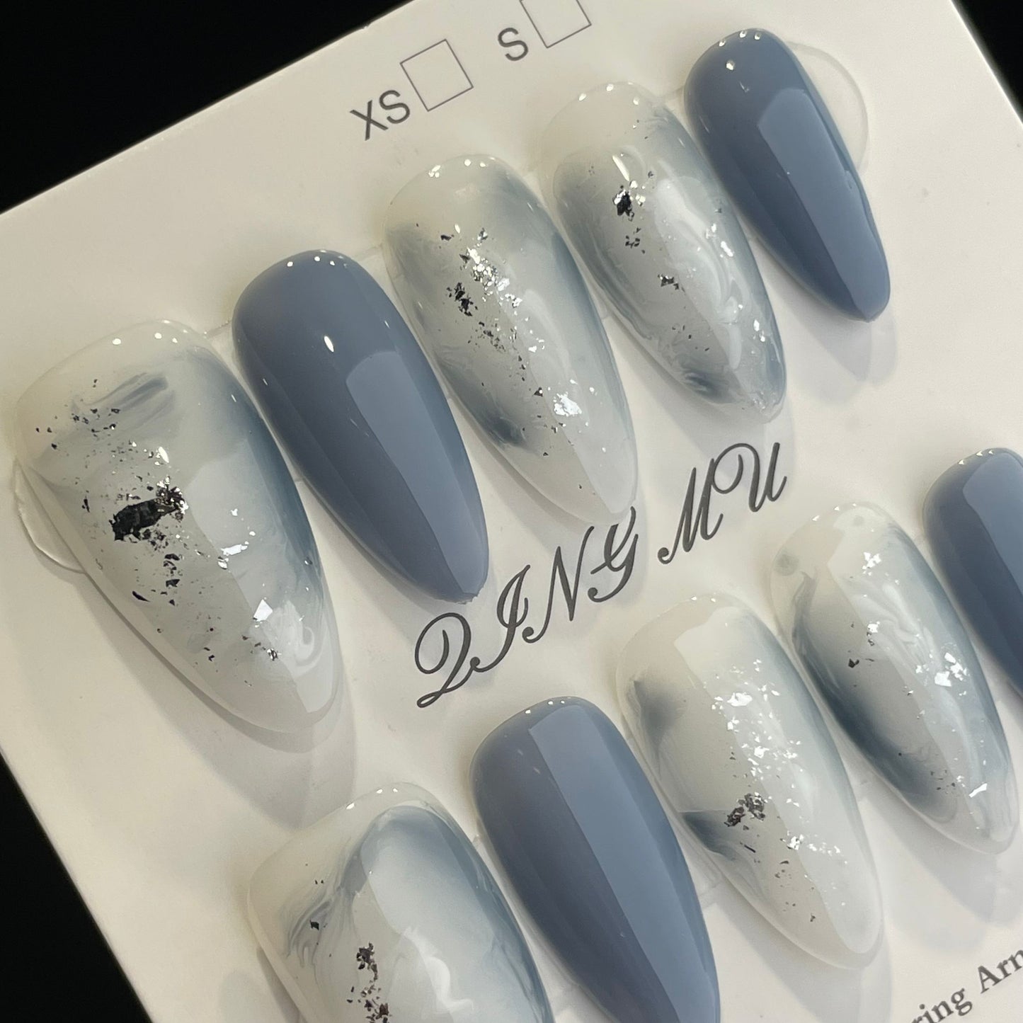 Handmade Press On Nails Medium Almond Blue sky and white clouds-QingM