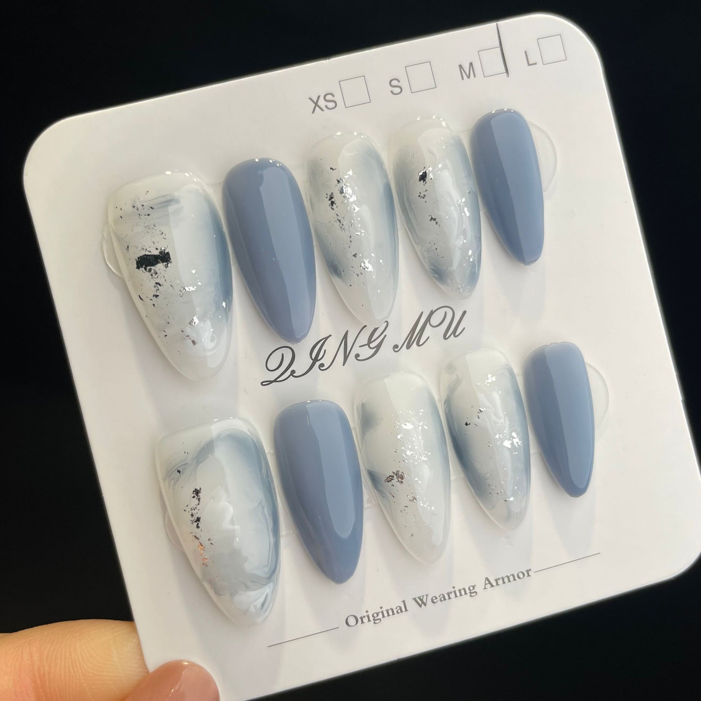 Handmade Press On Nails Medium Almond Blue sky and white clouds-QingM