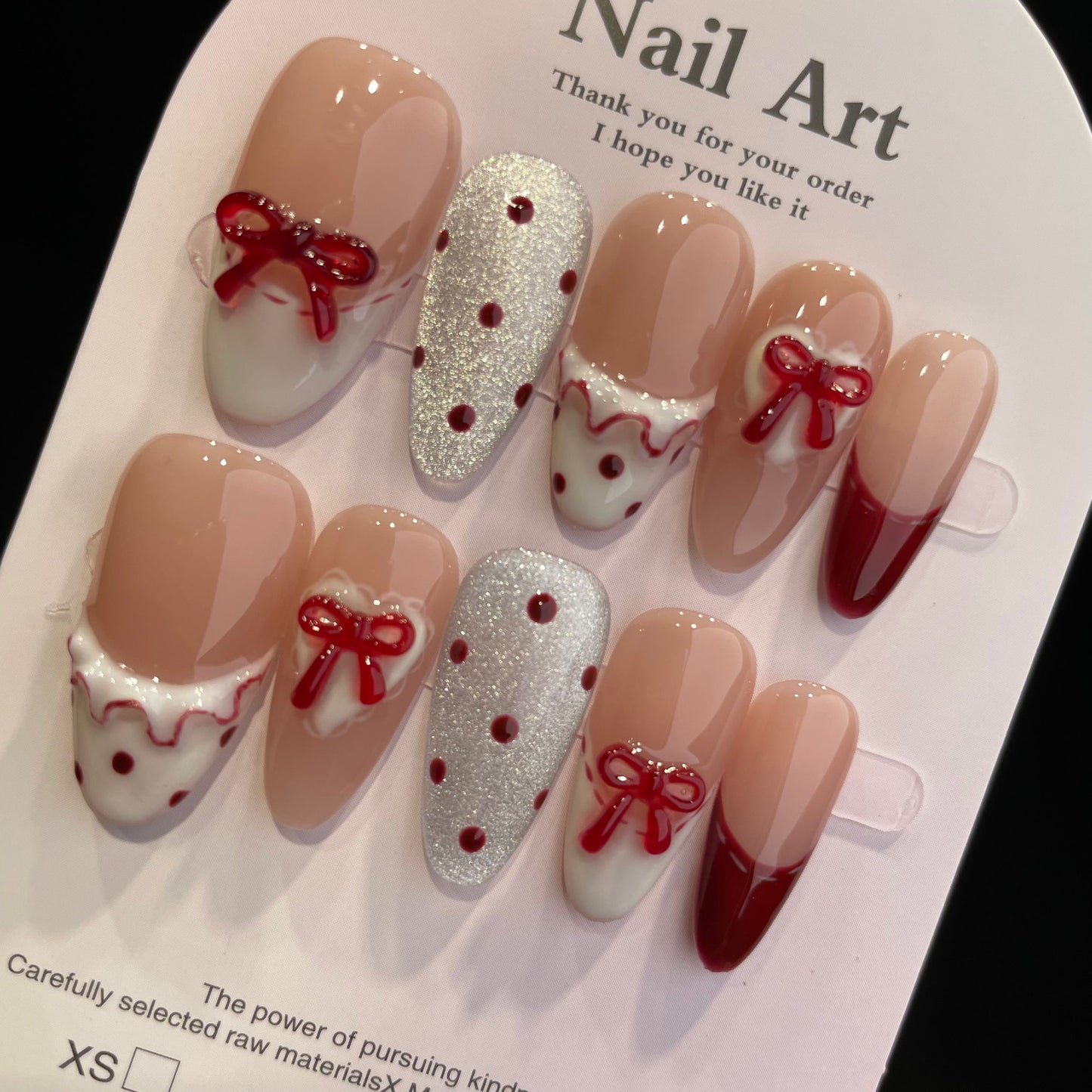 Handmade Press On Nails Long Almond Strawberry cake