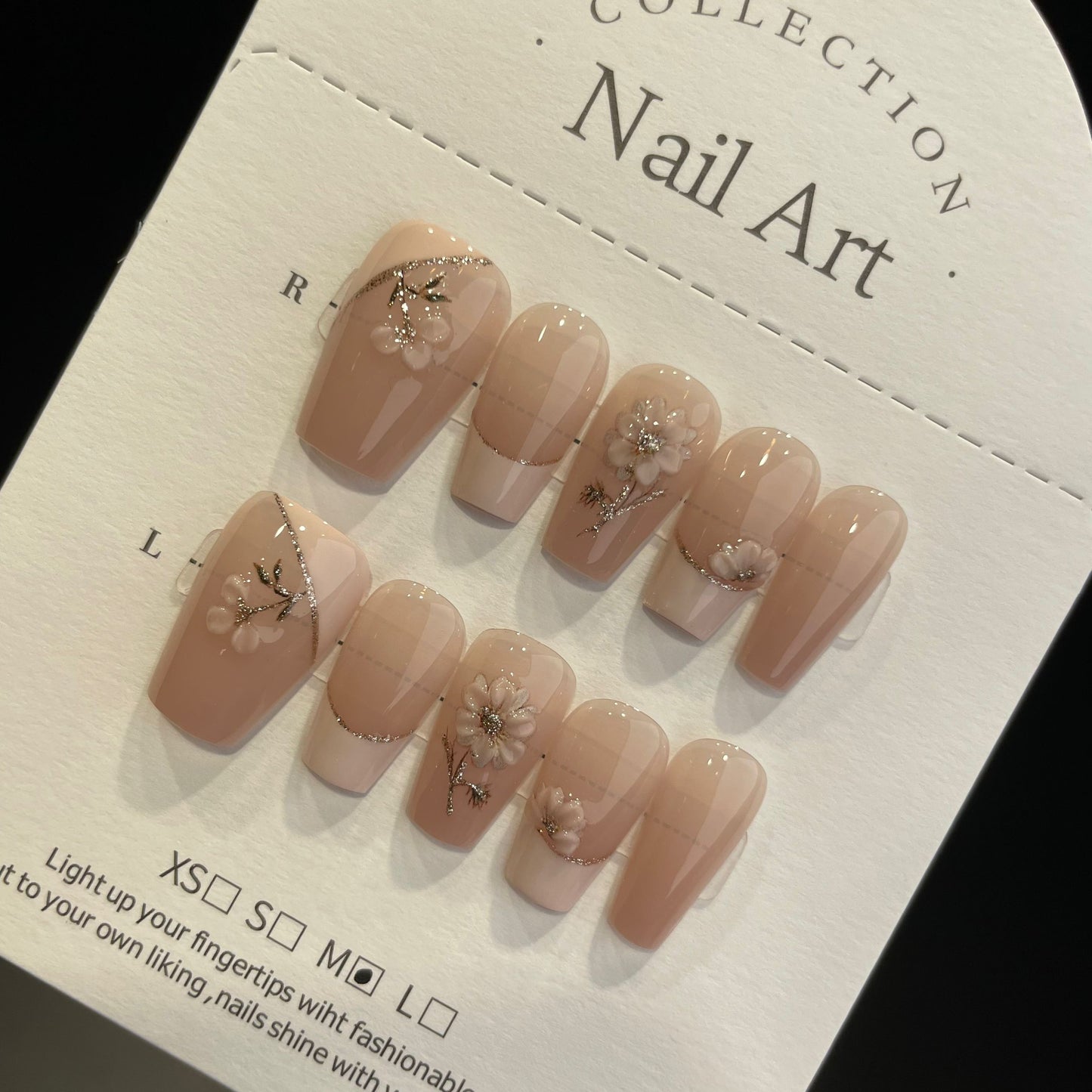 Handmade Press On Nails Medium Coffin Sakura French