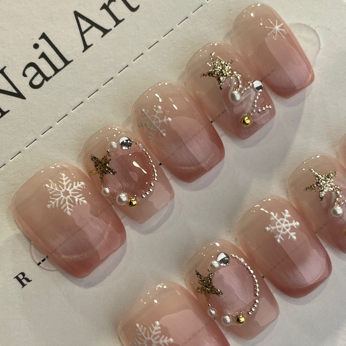 Handmade Press On Nails Short Coffin Christmas window cut