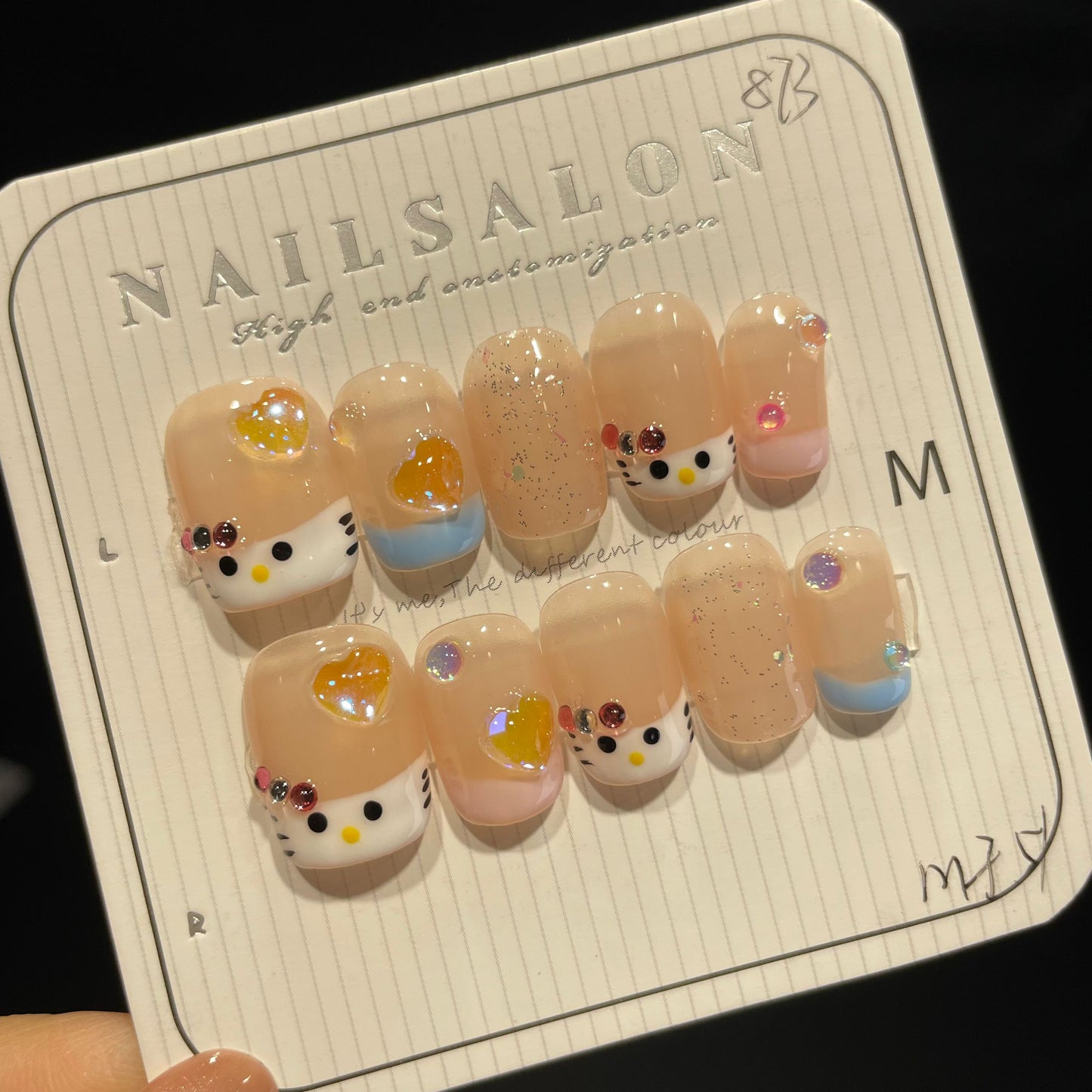 Handmade Press On Nails Short Square Cute Little Cat