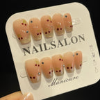 Handmade Press On Nails Medium Coffin French cherry