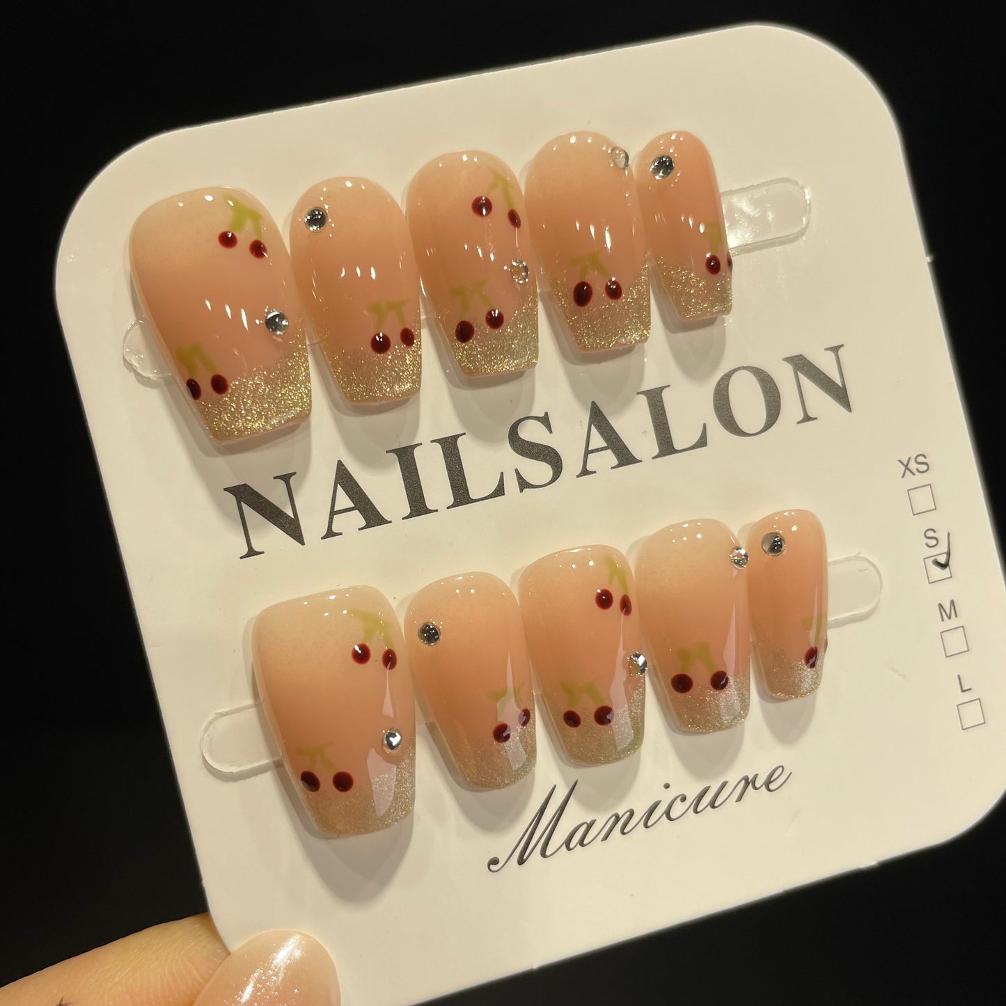 Handmade Press On Nails Medium Coffin French cherry