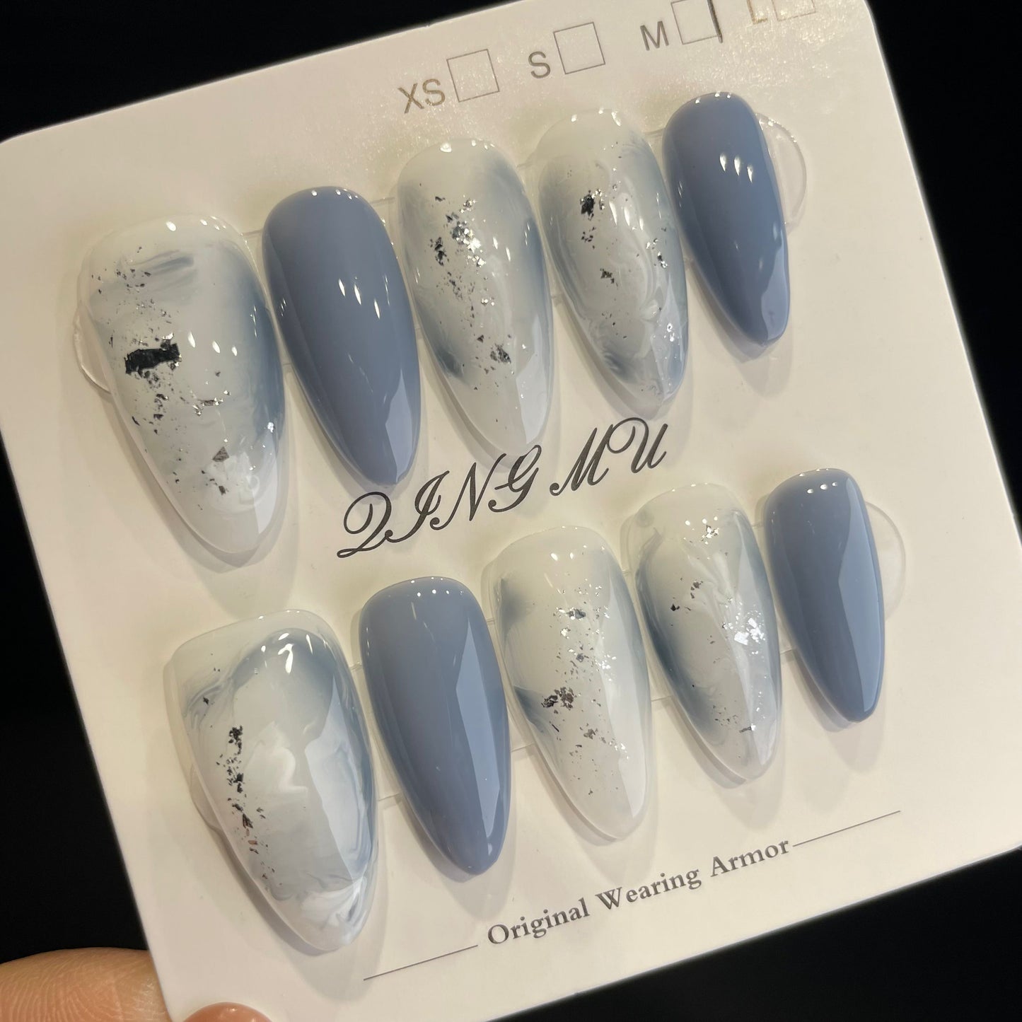 Handmade Press On Nails Medium Almond Blue sky and white clouds-QingM