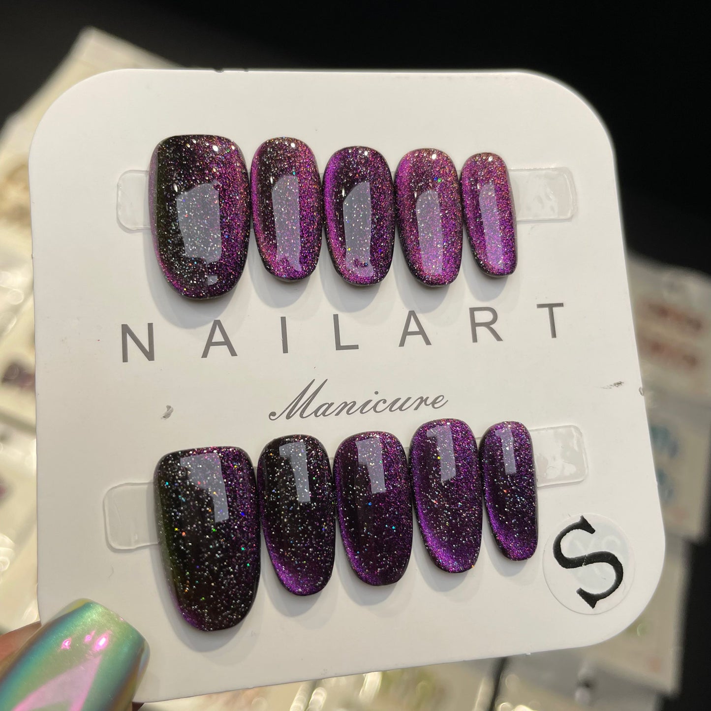 Handmade Press On Nails Short Oval Black purple