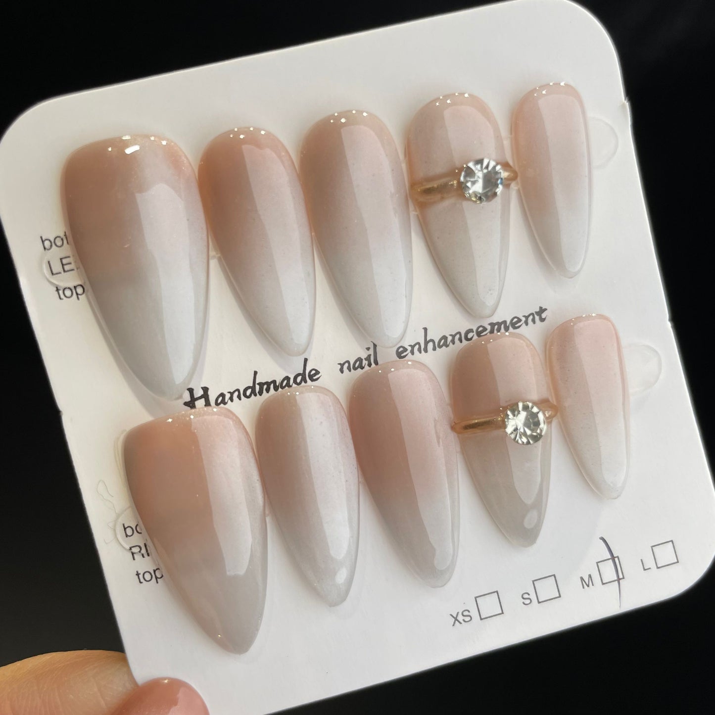 Handmade Press On Nails Long Almond Elegant nude white