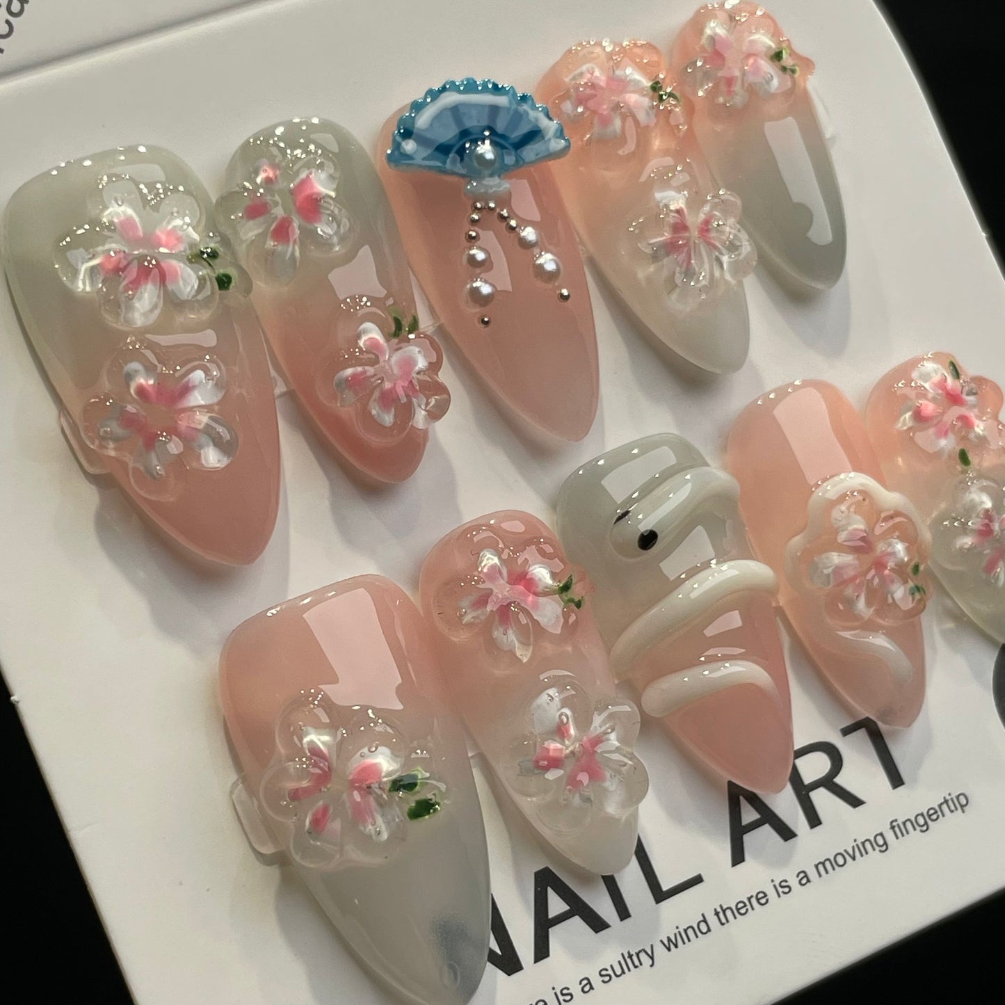 Handmade Press On Nails Medium Stiletto The Peach Garden