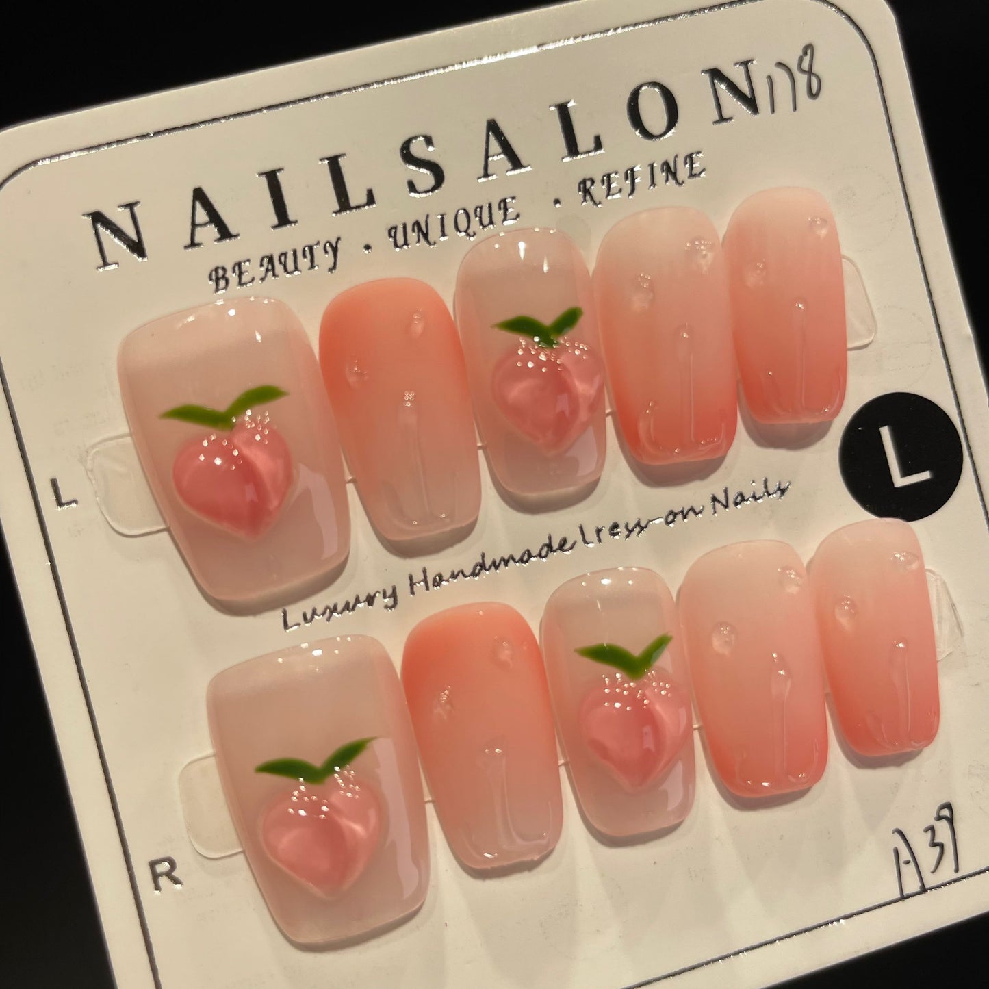 Handmade Press On Nails Medium Coffin Delicious peach