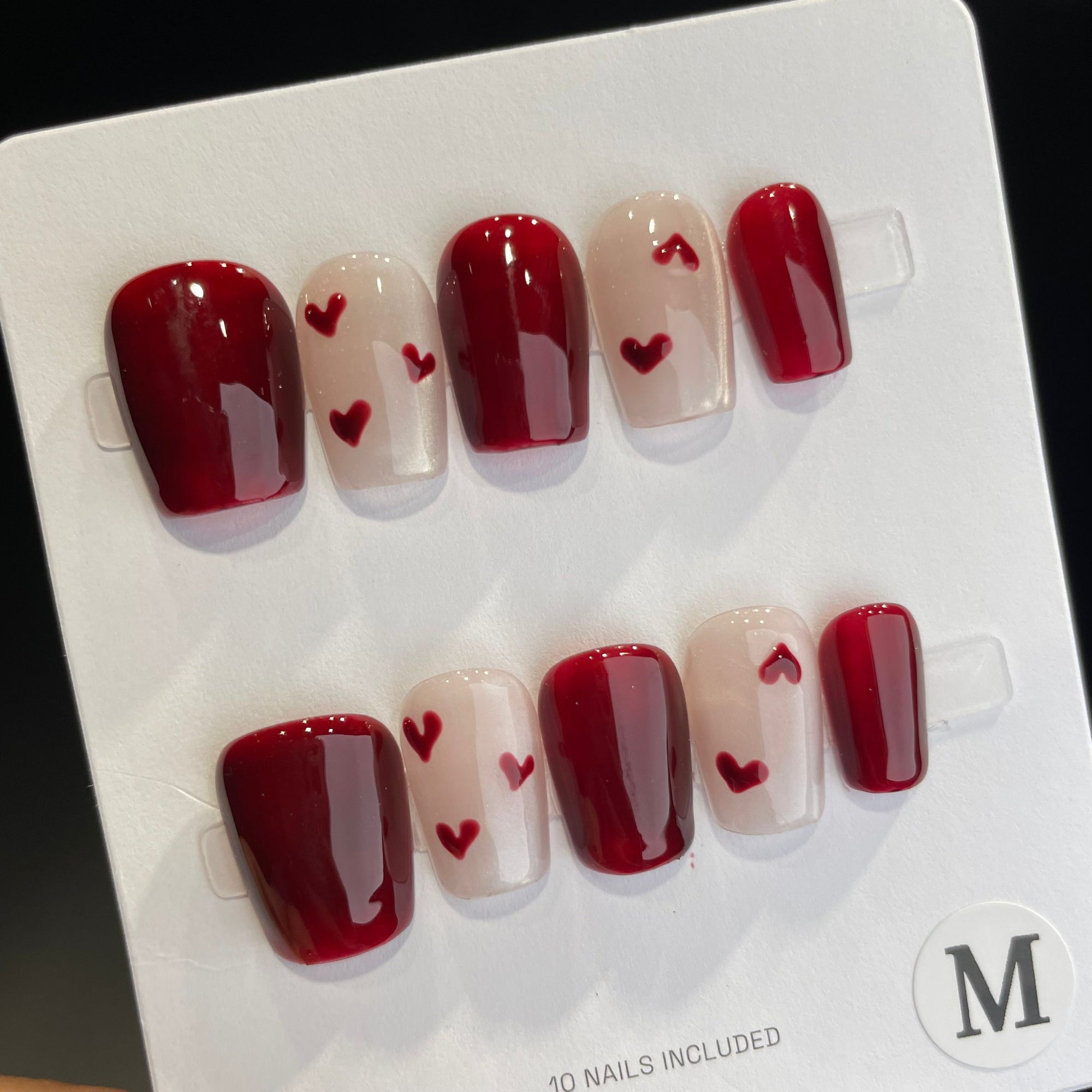 Handmade Press On Nails Short Coffin Red heart
