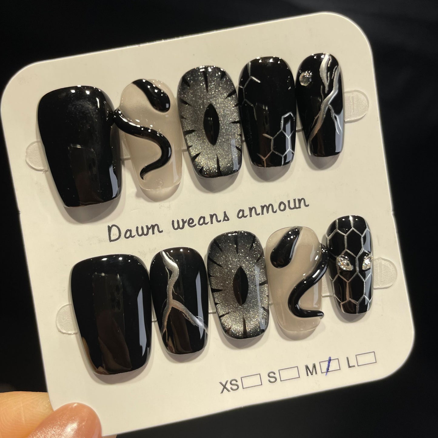 Handmade Press On Nails Medium Coffin Snake Eyes-XiXX