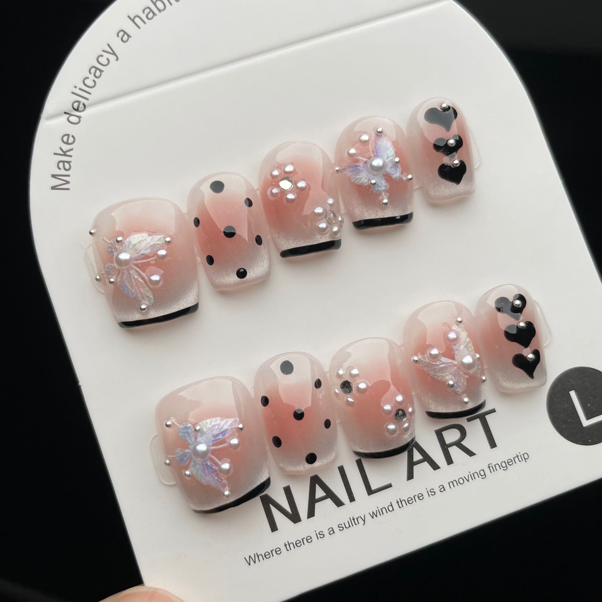 Handmade Press On Nails Short Square Butterfly dot