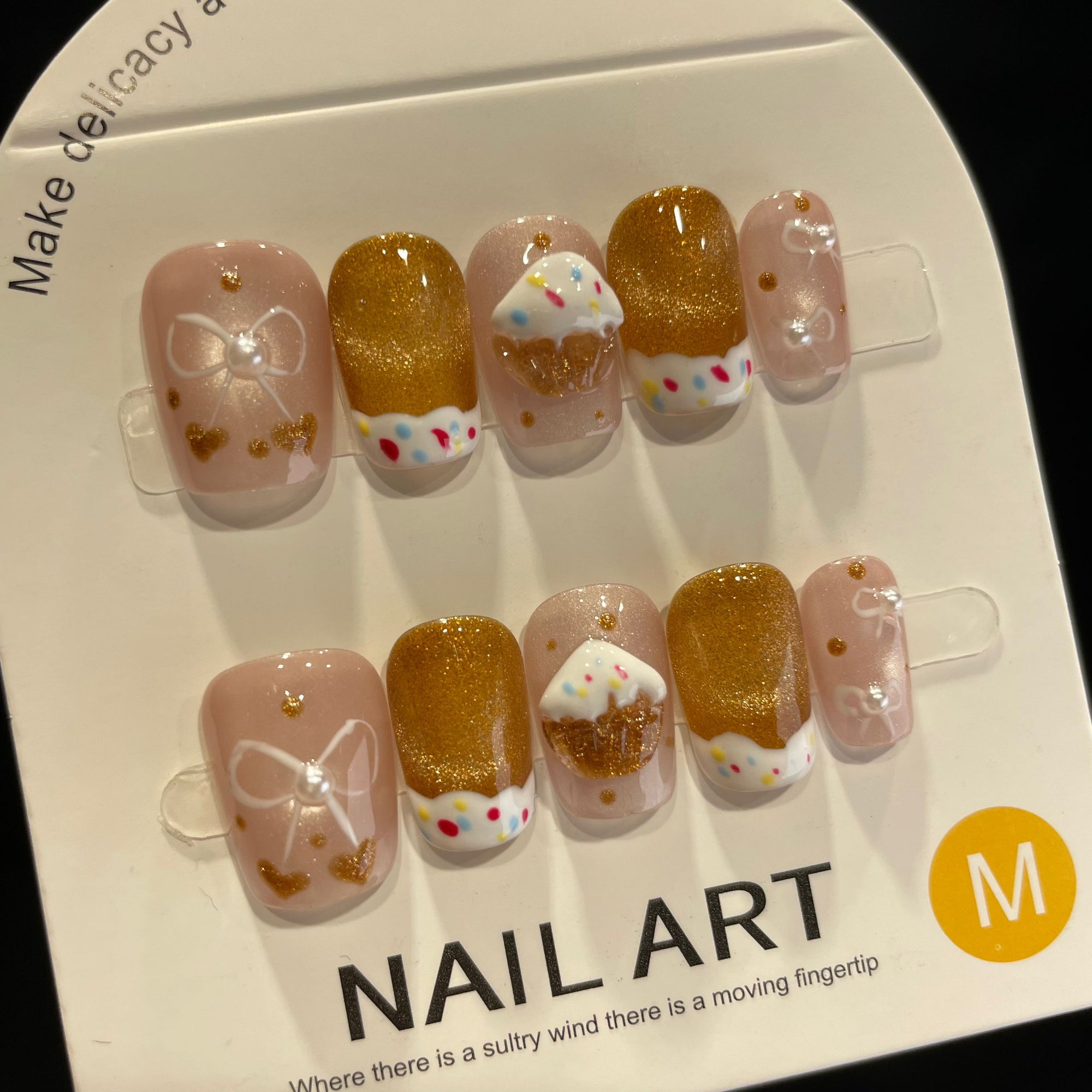 Handmade Press On Nails Short Coffin Cat's eye chestnut cake-YiH