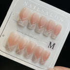 Handmade Press On Nails Medium Coffin Line cat-eye French-YiH