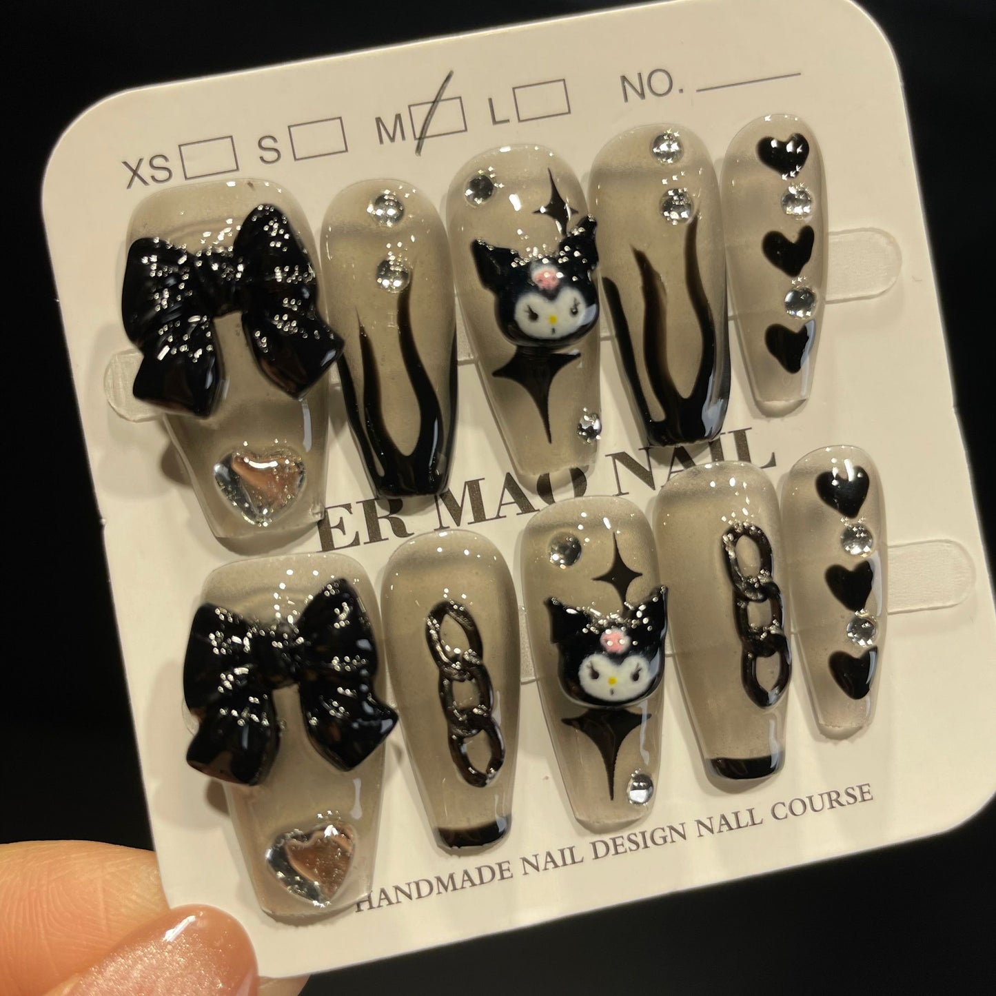 Handmade Press On Nails Long Coffin Kuromi