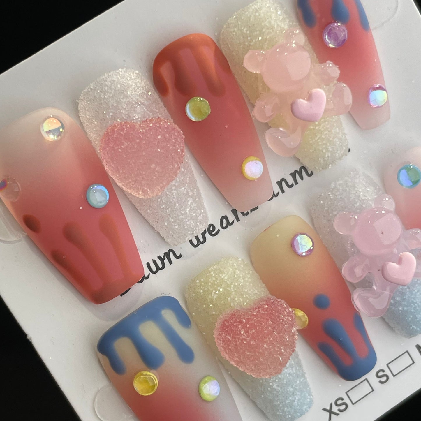 Handmade Press On Nails Long Coffin Gummy bear-XiXX