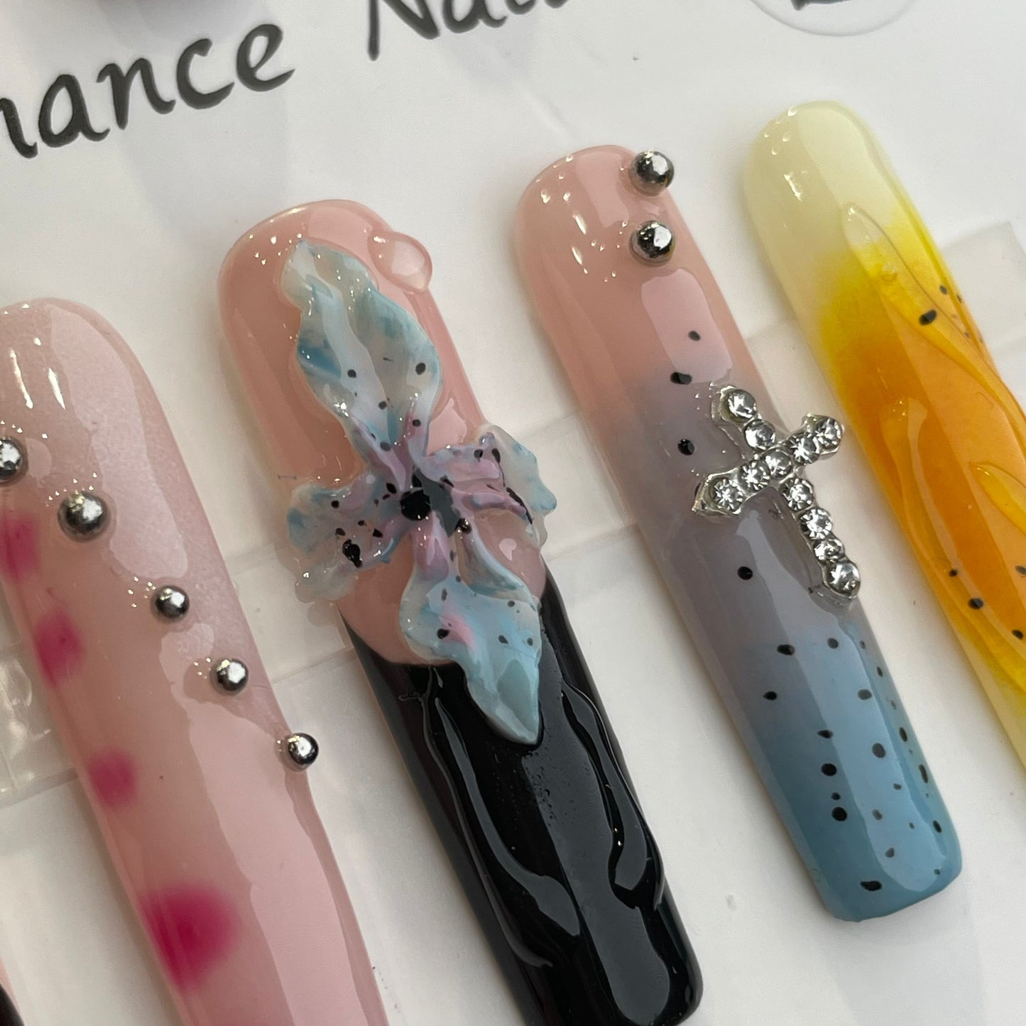 Handmade Press On Nails Extra-Long Ice water lilies