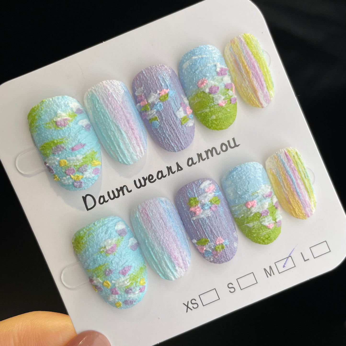 Handmade Press On Nails Short Oval Monet Garden-XiXX