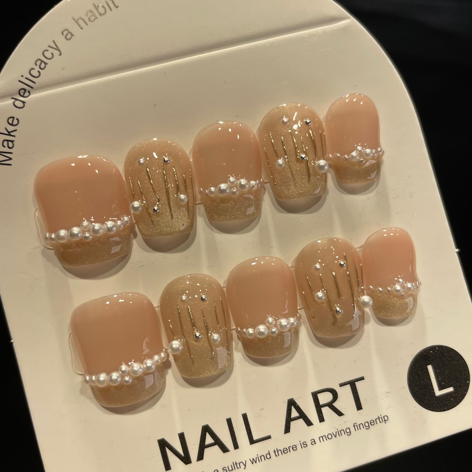 Handmade Press On Nails Short Coffin Small pearl French