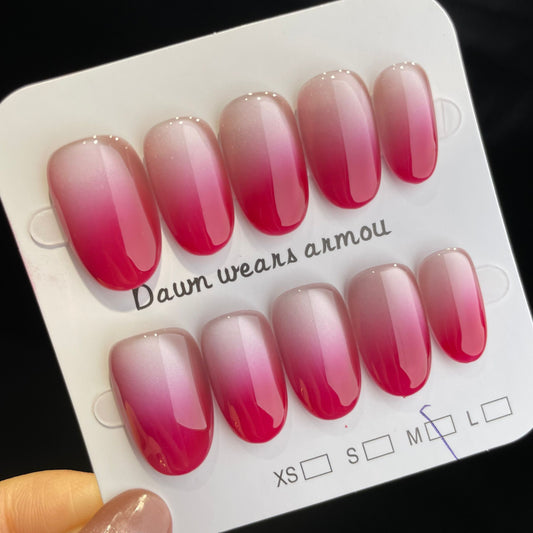 Handmade Press On Nails Short Oval Gradient pink-XiXX