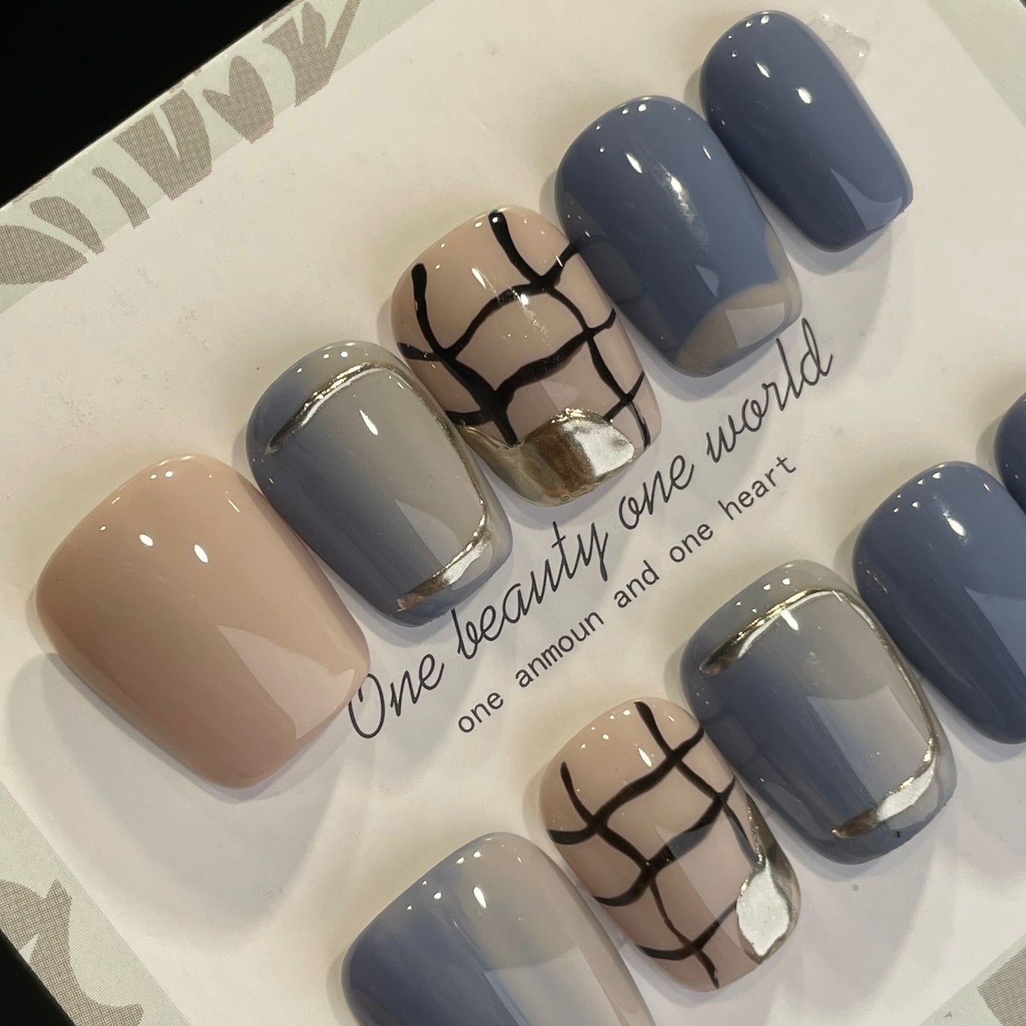 Handmade Press On Nails Short Square Blue migg