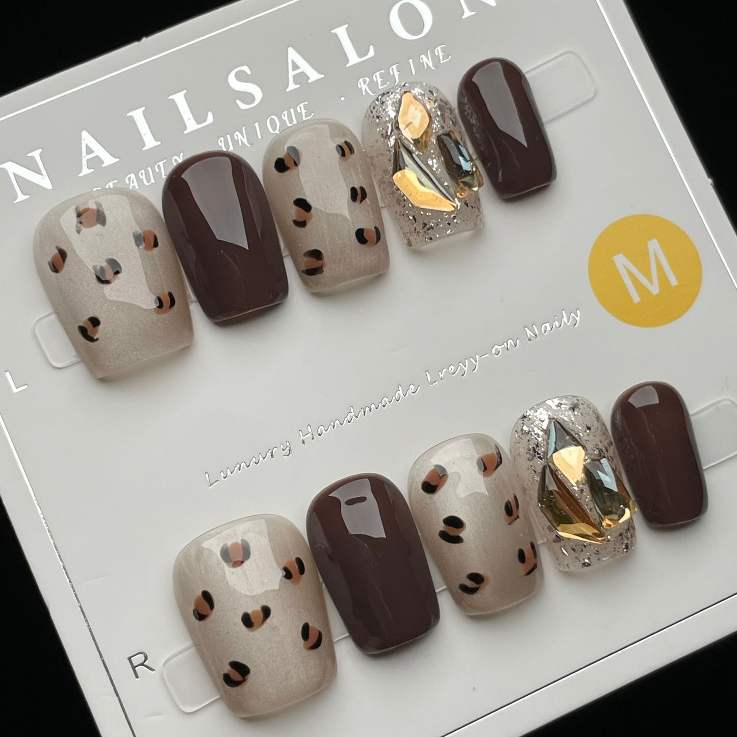 Handmade Press On Nails Short Square Miss Leopard Print