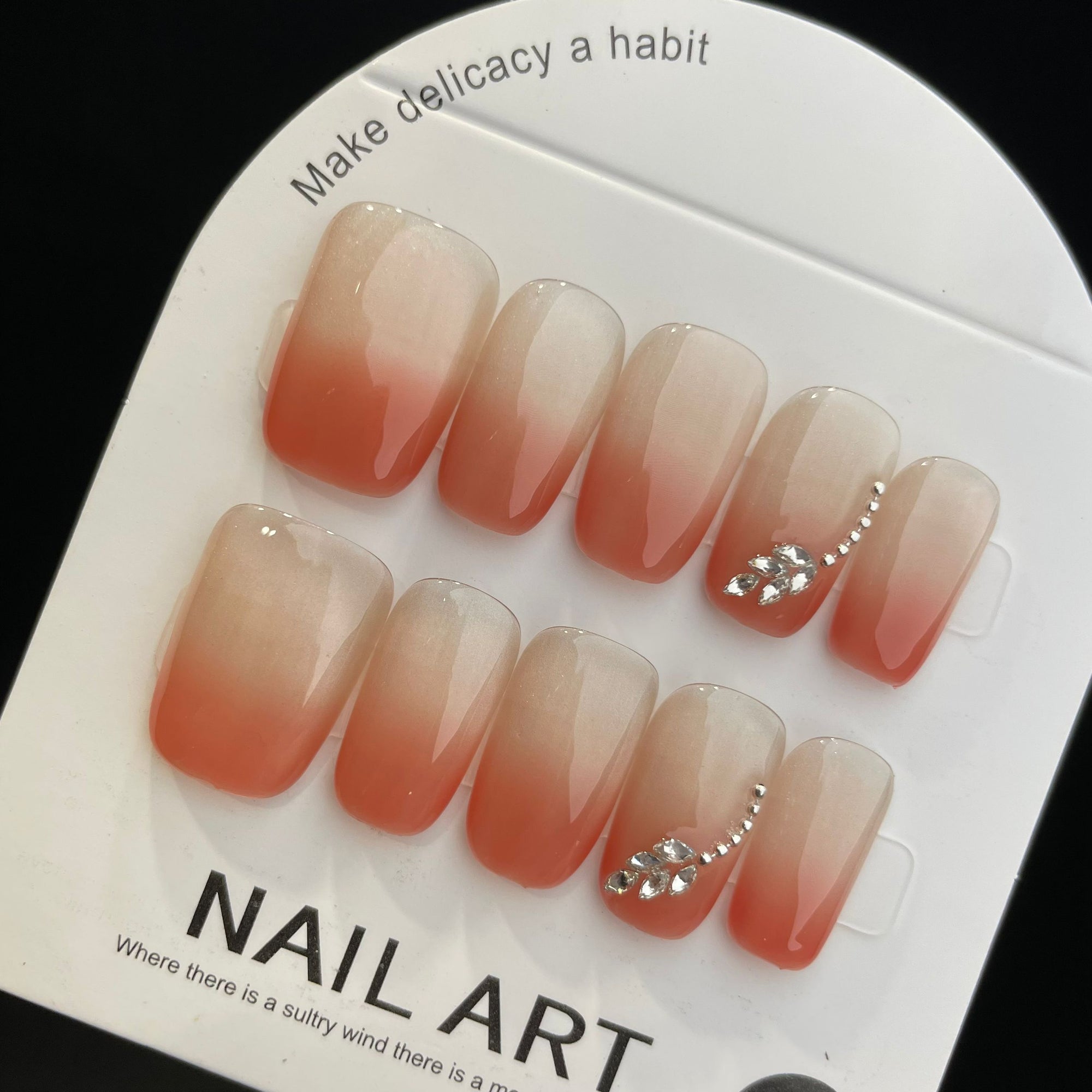 Handmade Press On Nails Medium Square Orange cat's eye-YiH