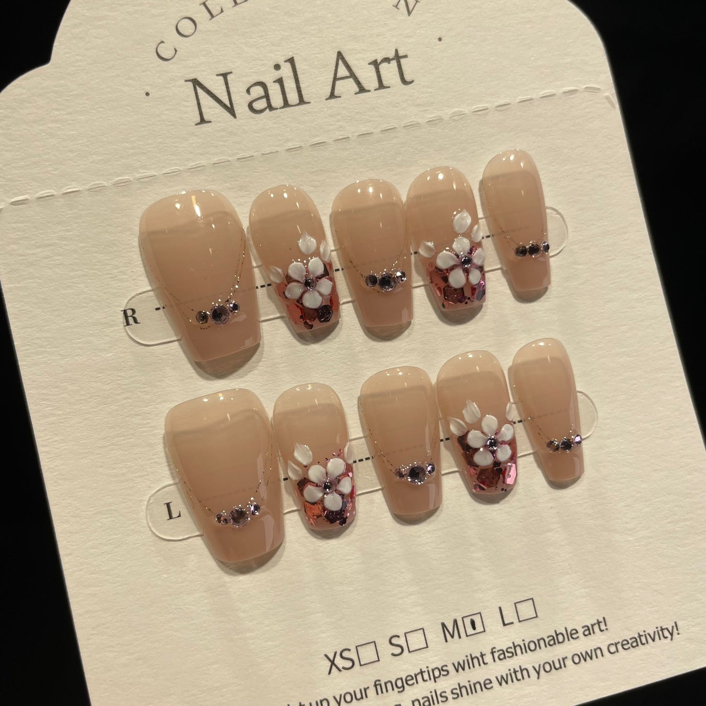 Handmade Press On Nails Medium Coffin Sakura