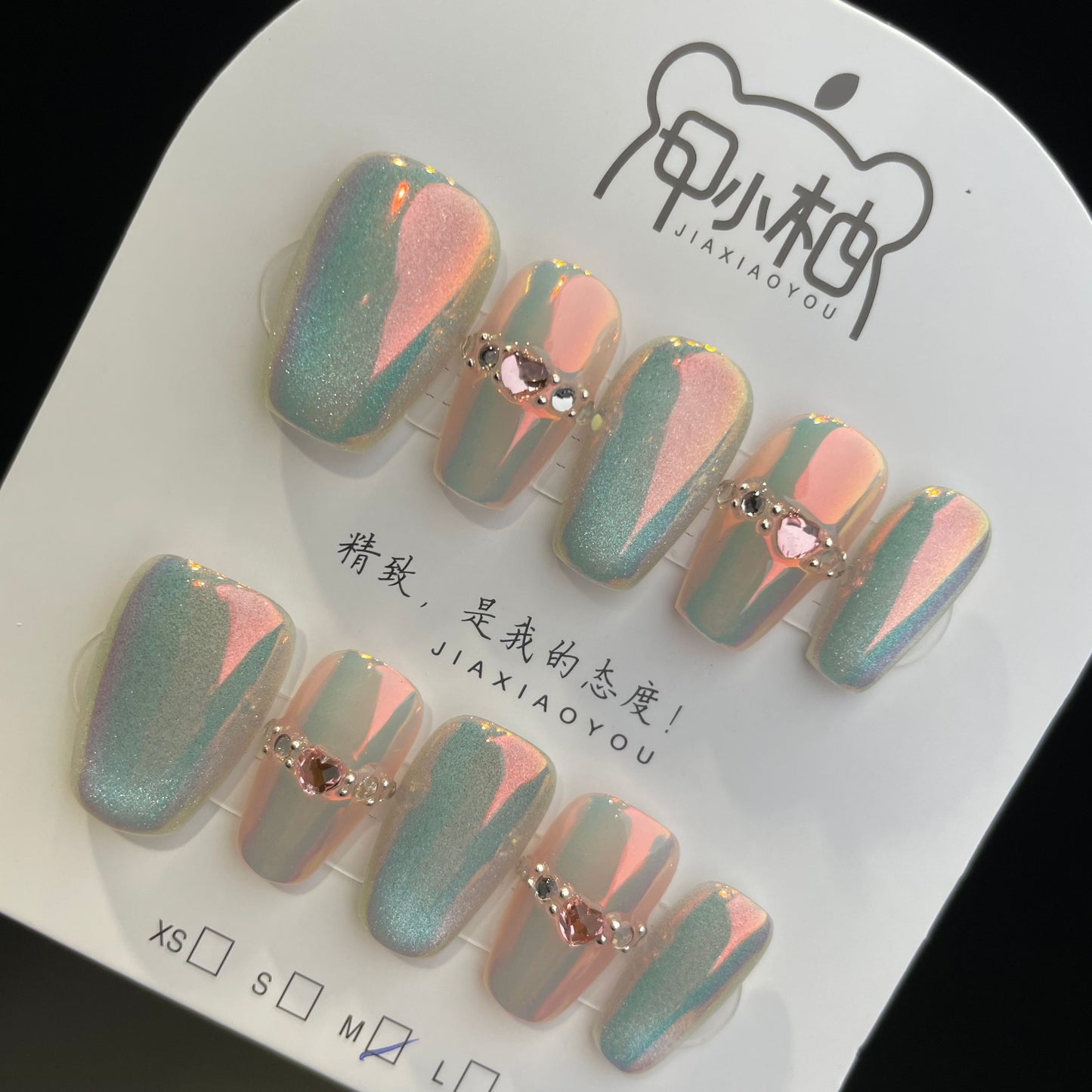 Handmade Press On Nails Medium Coffin Mermaid-JiaXY